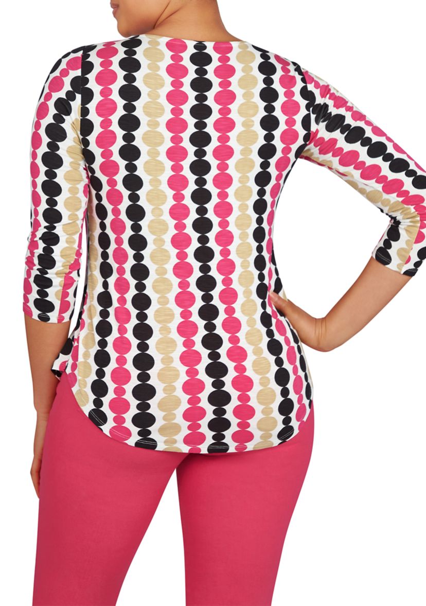 Womens Color Pop O-Ring Dotted Stripe Top