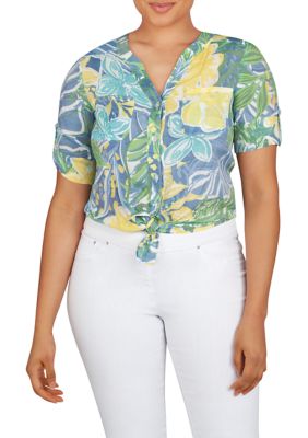 Women's Button Front Tropical Floral Top