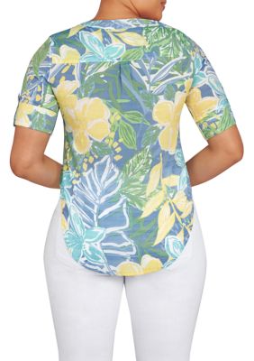 Women's Button Front Tropical Floral Top