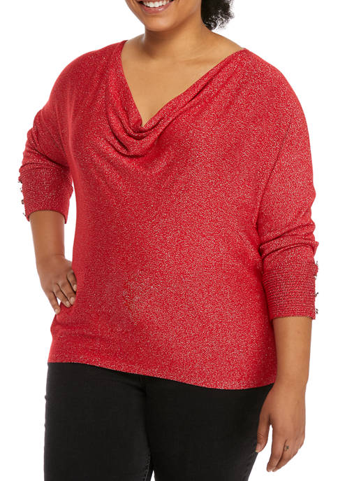 Plus Size Paint the Town Red Metallic Sweater