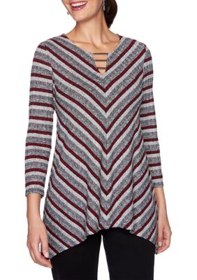Ruby Rd Plus Size Paint the Town Red Split Neck Metallic Top | belk