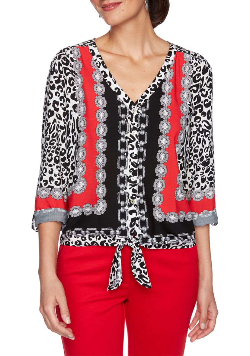 Petite Paint The Town Red Leopard Print Top 
