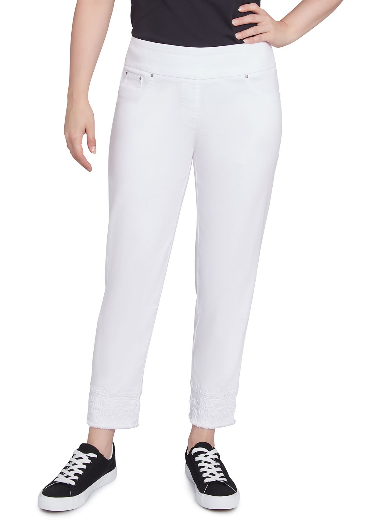 Womens Embroidered Extra Stretch White Denim Jeans