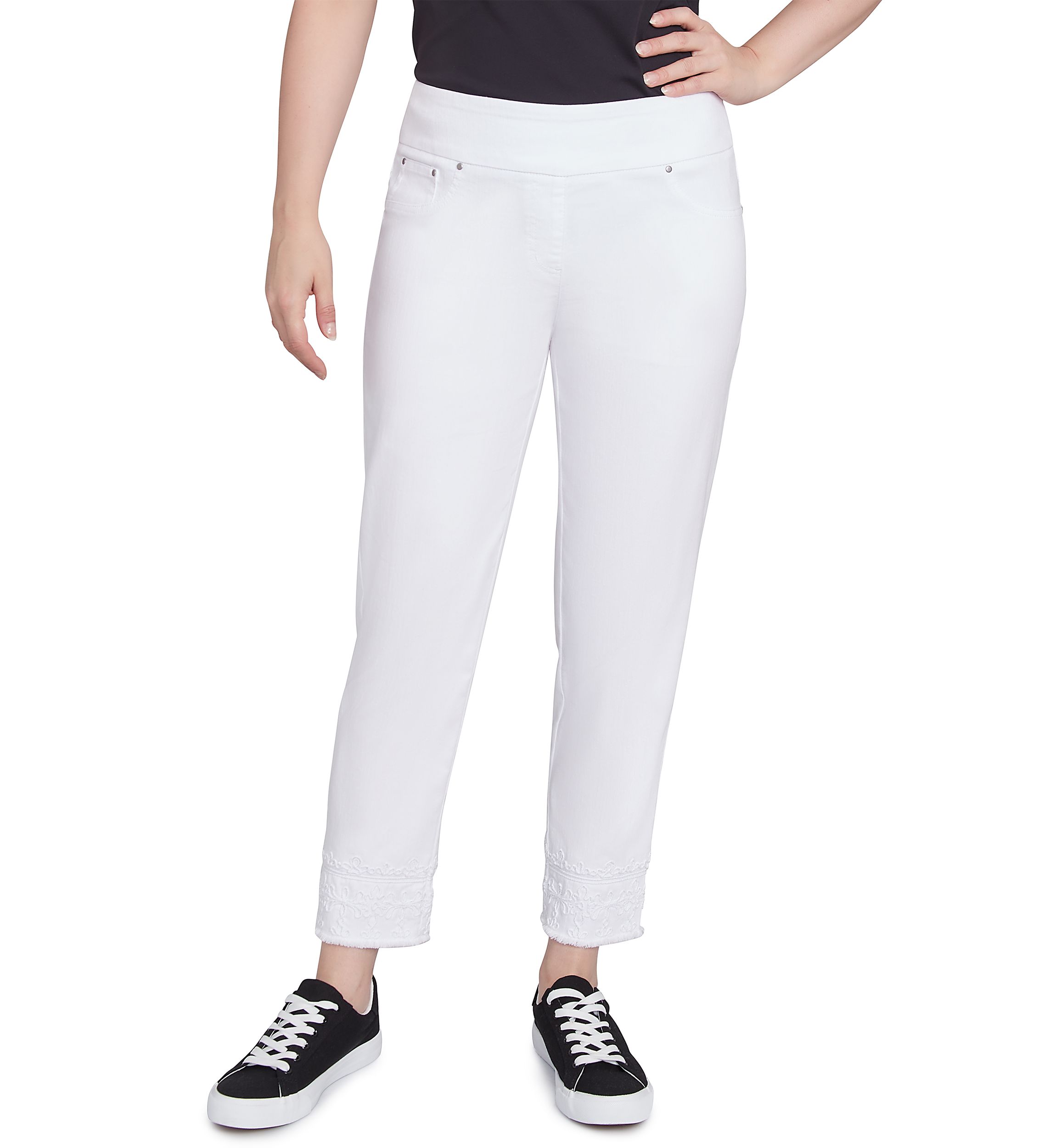 Womens Embroidered Extra Stretch White Denim Jeans