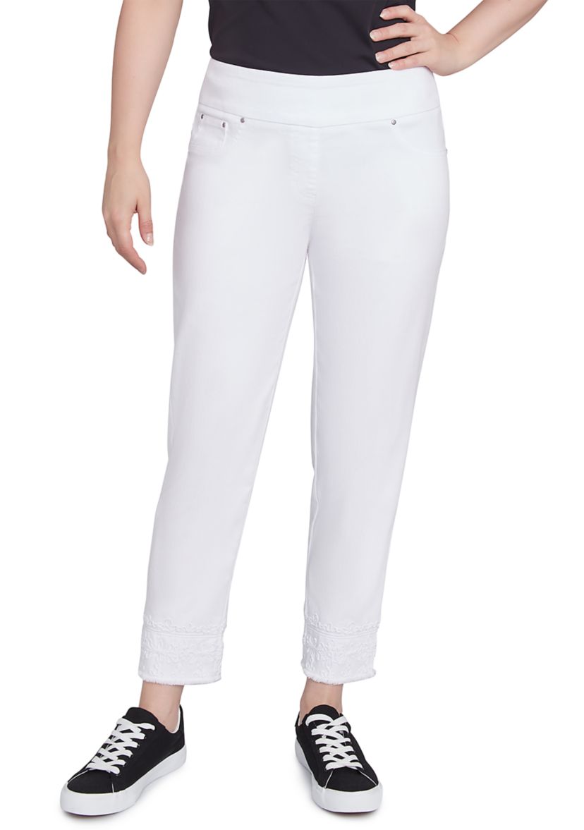 Womens Embroidered Extra Stretch White Denim Jeans