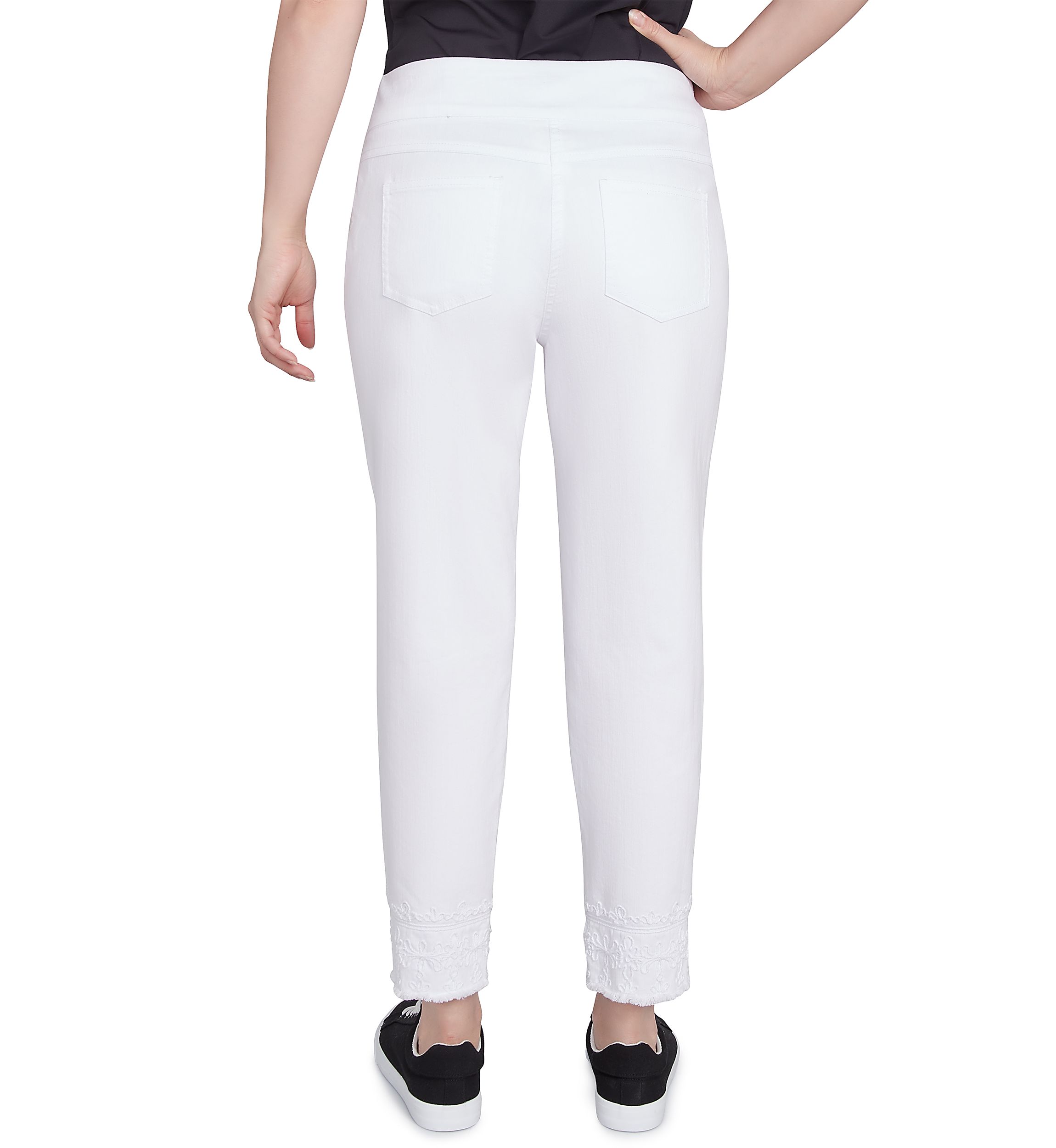 Womens Embroidered Extra Stretch White Denim Jeans