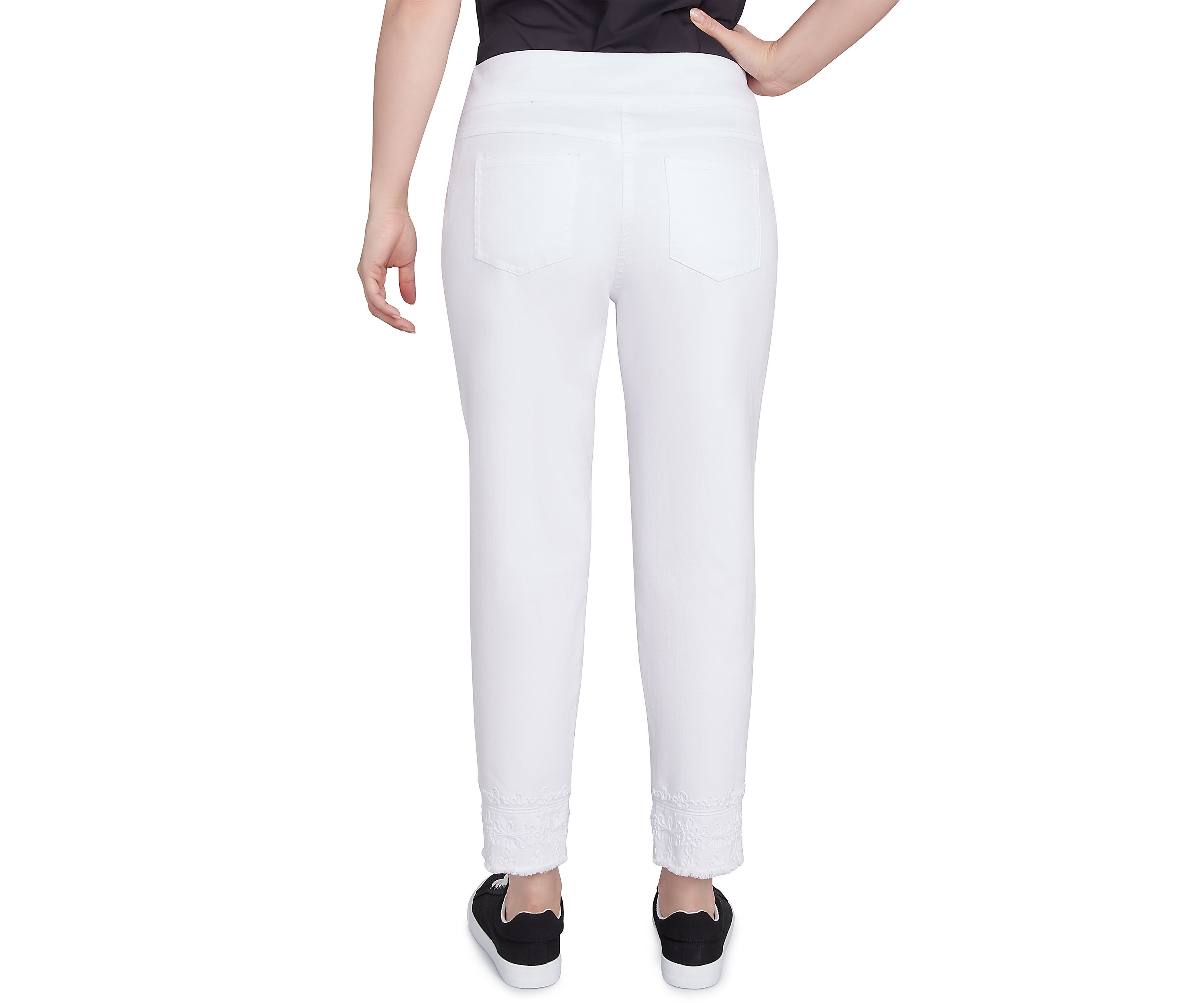 Womens Embroidered Extra Stretch White Denim Jeans