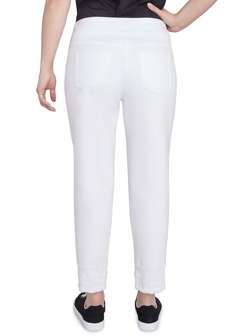 Womens Embroidered Extra Stretch White Denim Jeans
