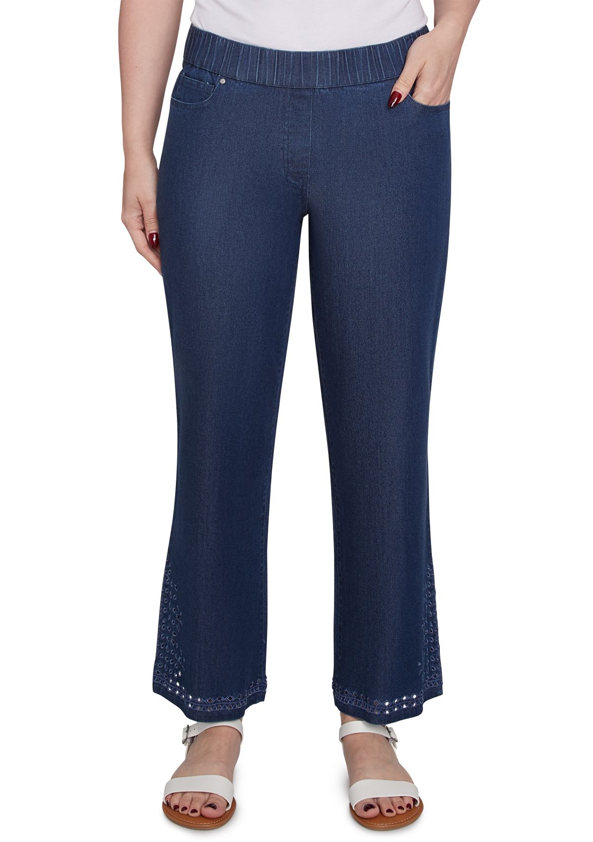 Womens Eyelet Embroidered Dark Bootcut Jeans