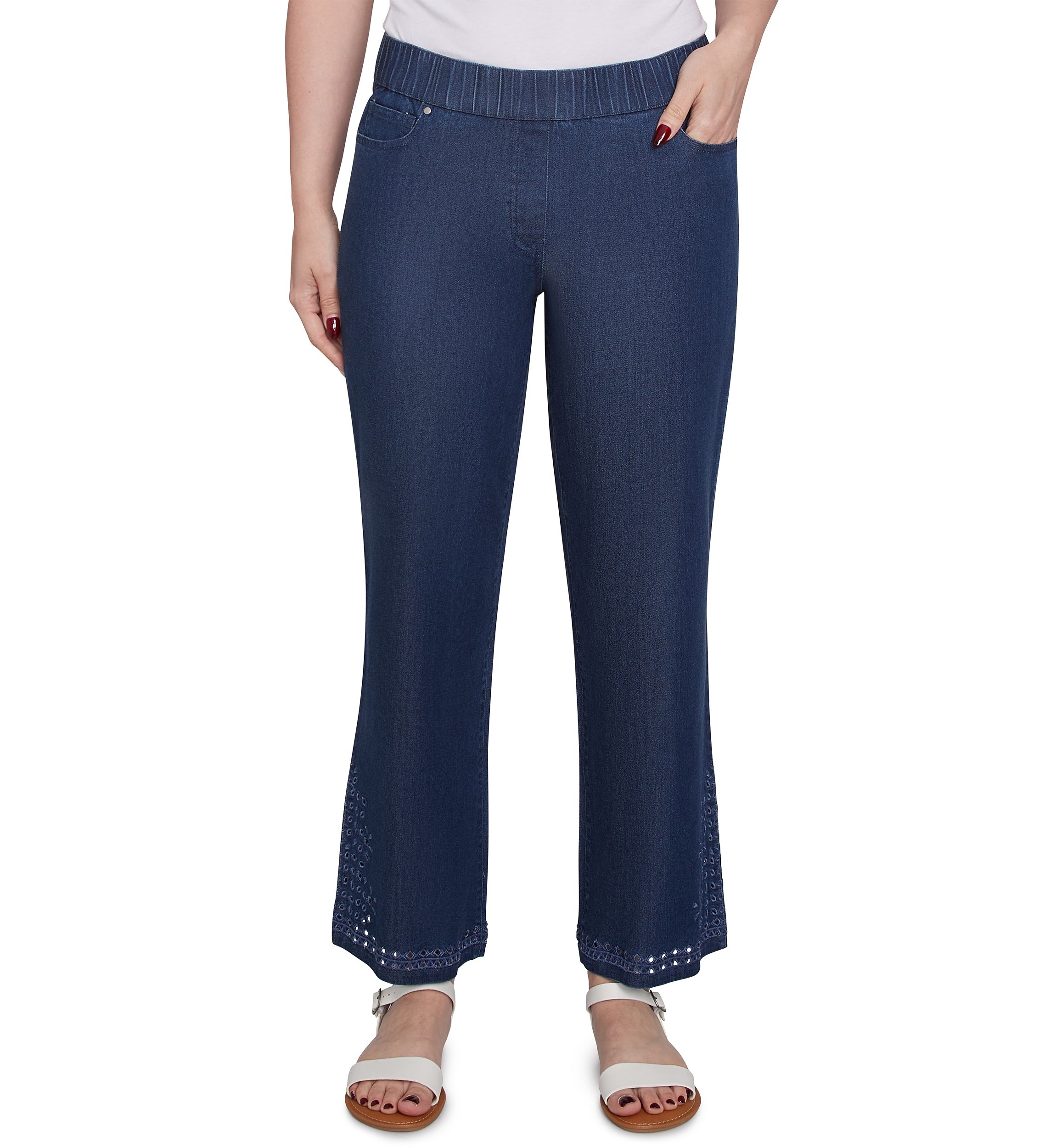 Womens Eyelet Embroidered Dark Bootcut Jeans