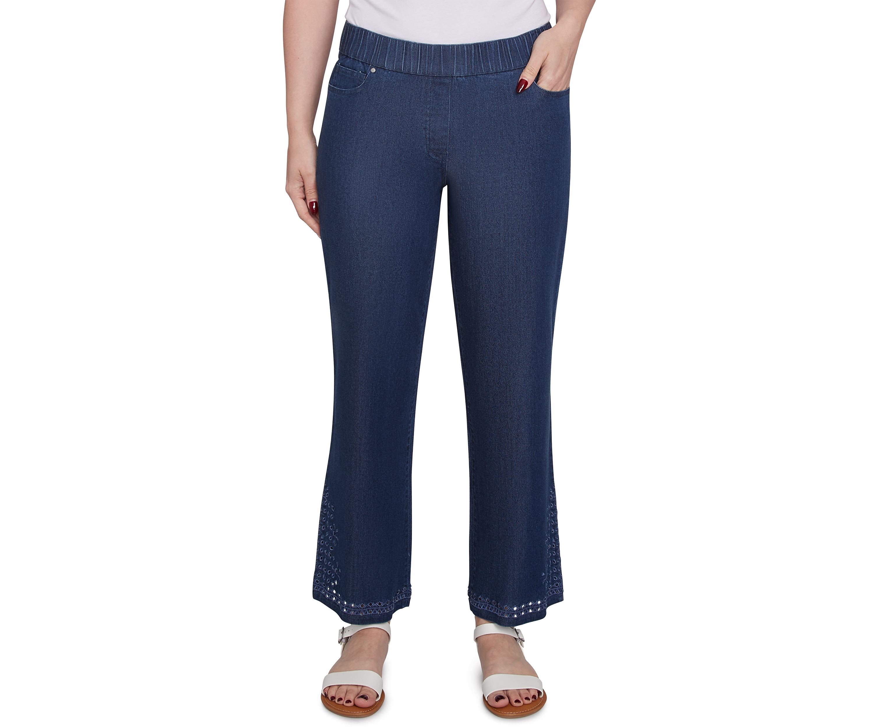 Womens Eyelet Embroidered Dark Bootcut Jeans