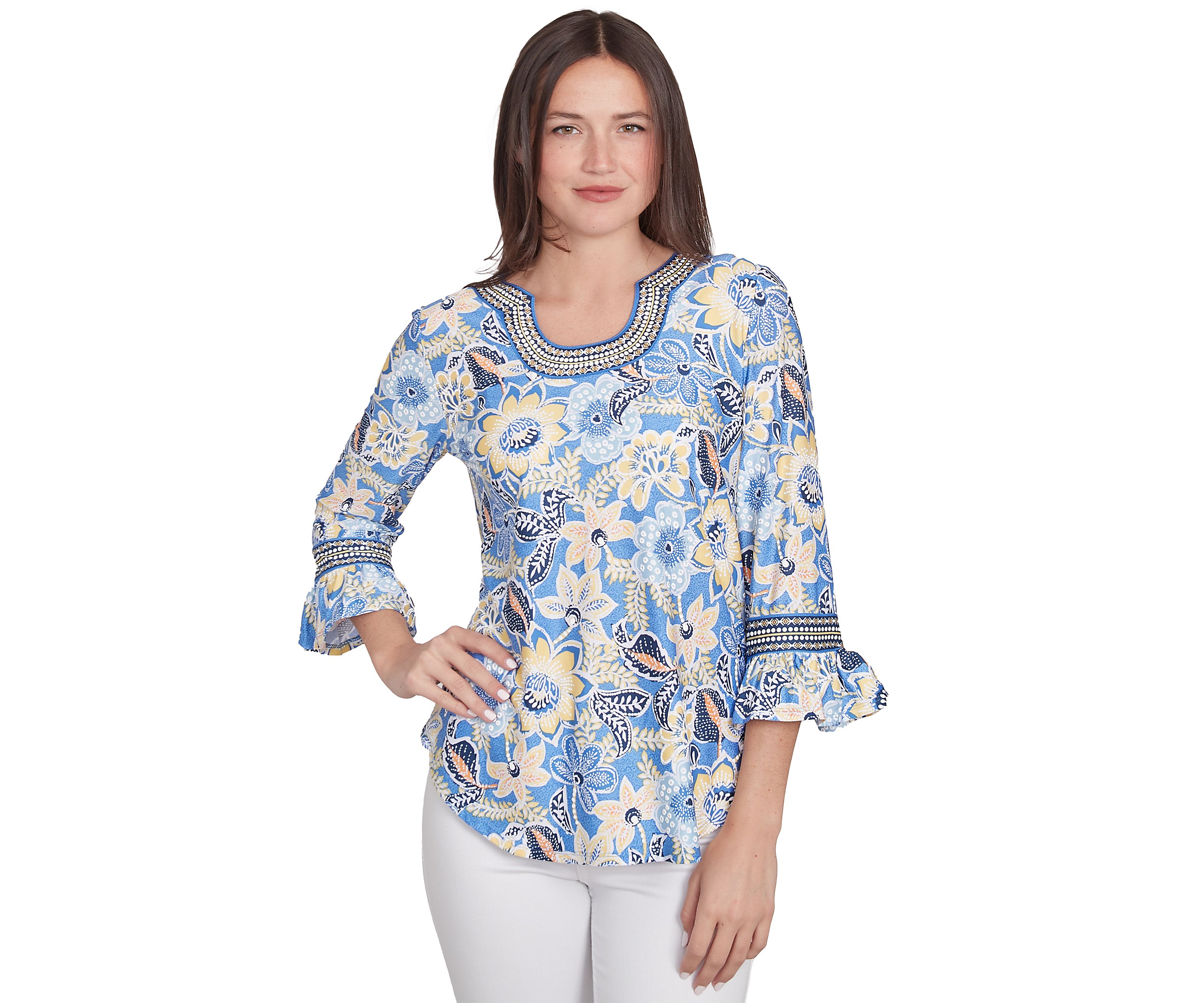 Womens Bohemian Floral Puff Print Top