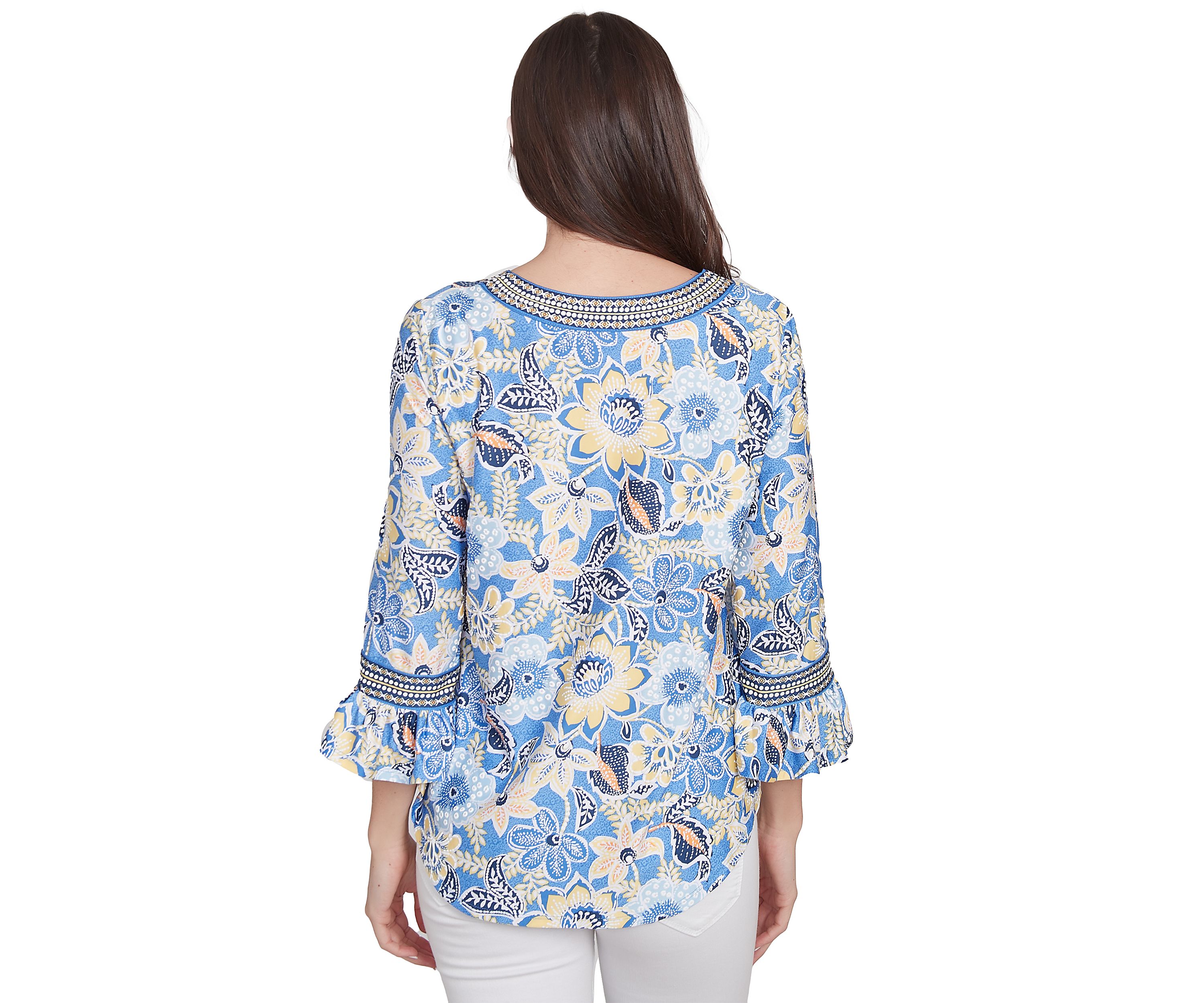 Womens Bohemian Floral Puff Print Top