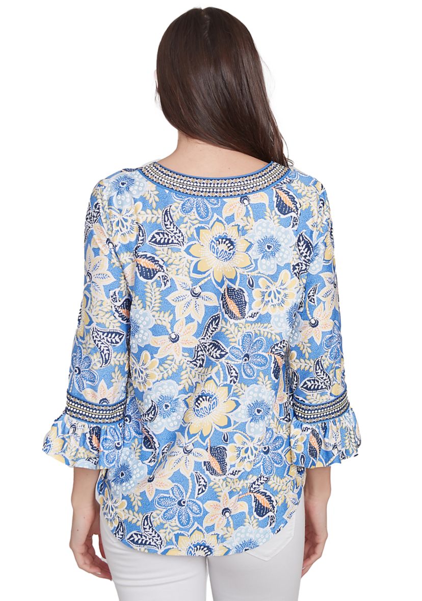 Womens Bohemian Floral Puff Print Top