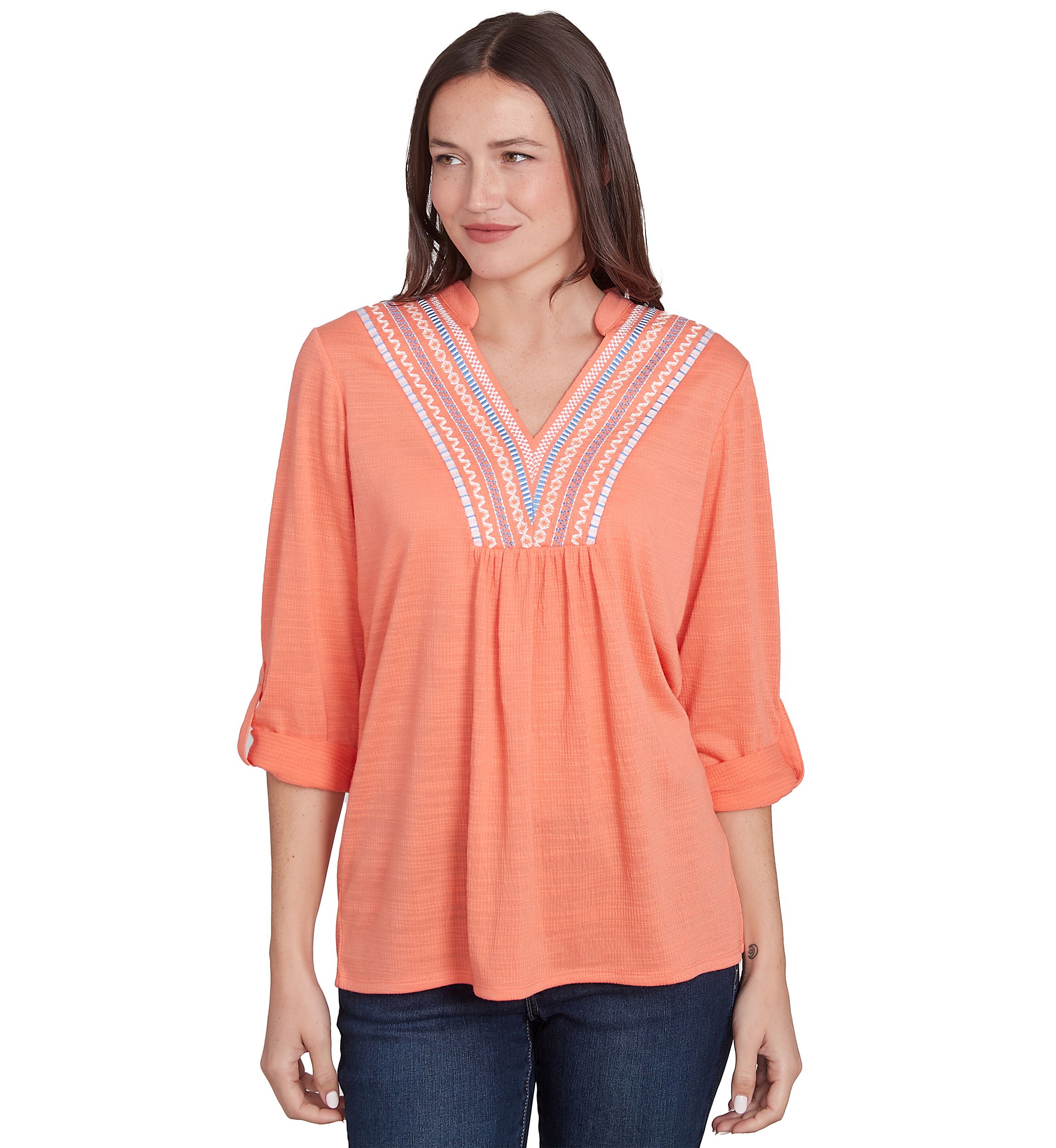 Womens Soft Relaxed Textured Trim Top