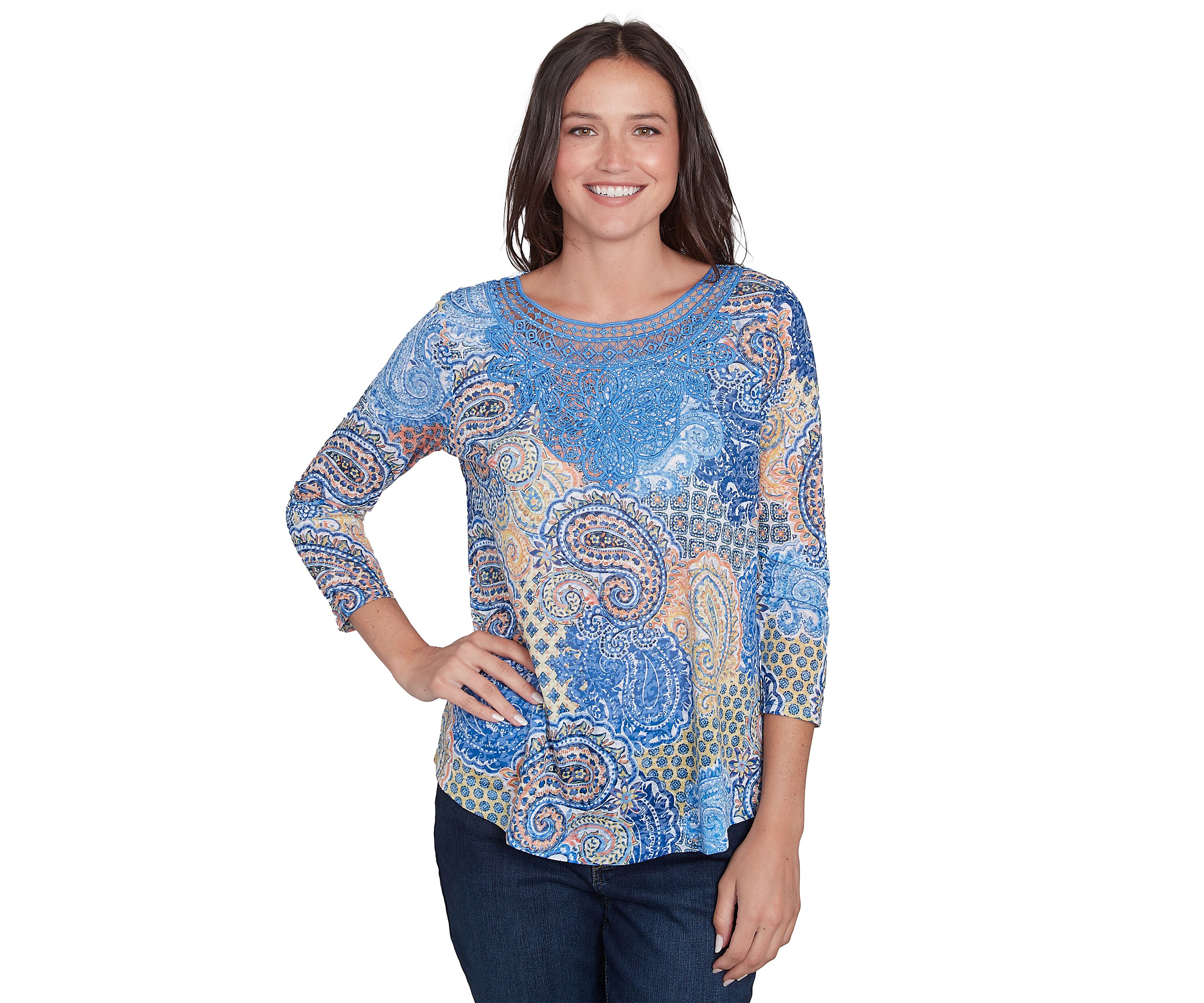Womens Mixed Paisley Burnout Knit Top