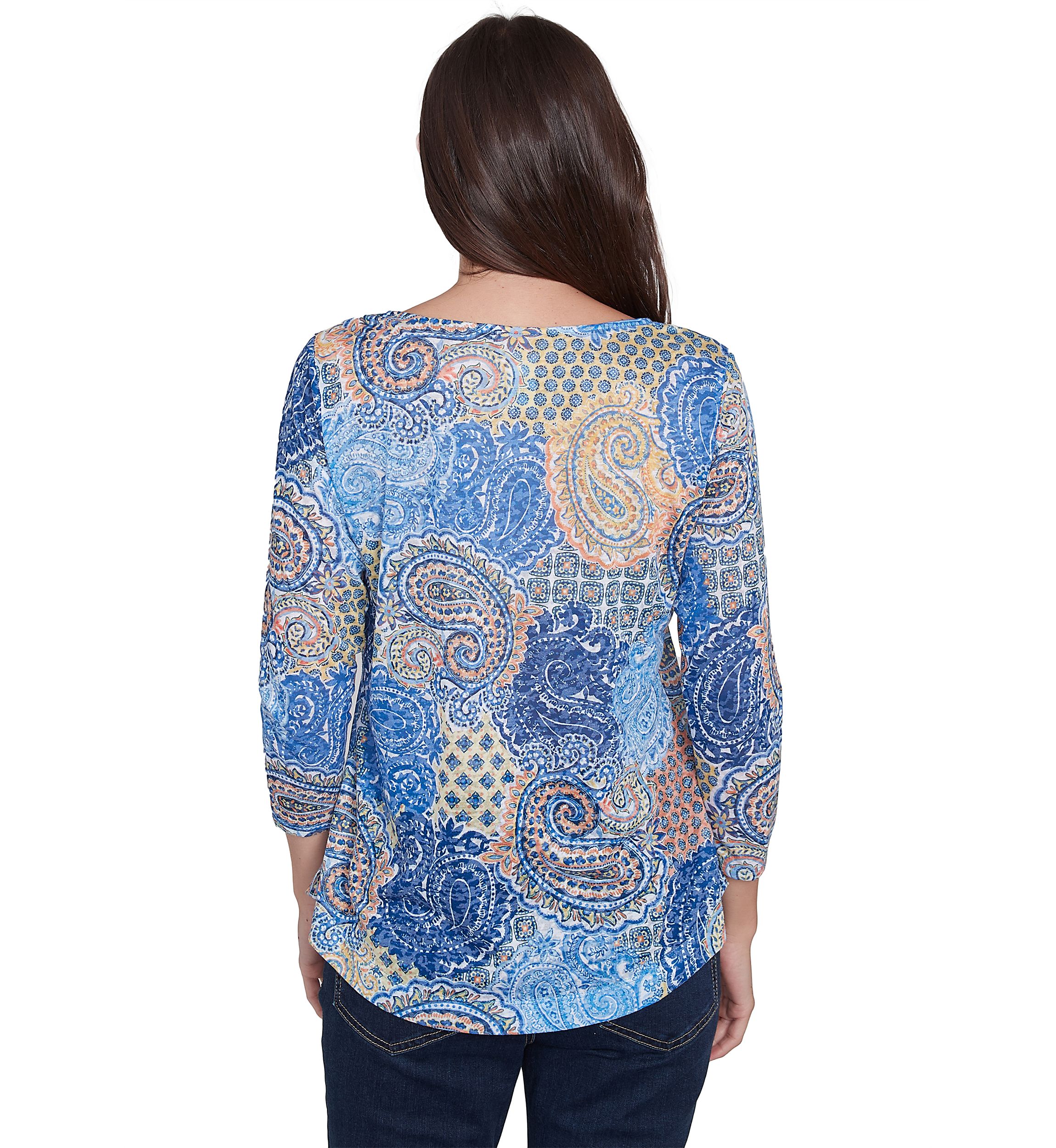 Womens Mixed Paisley Burnout Knit Top