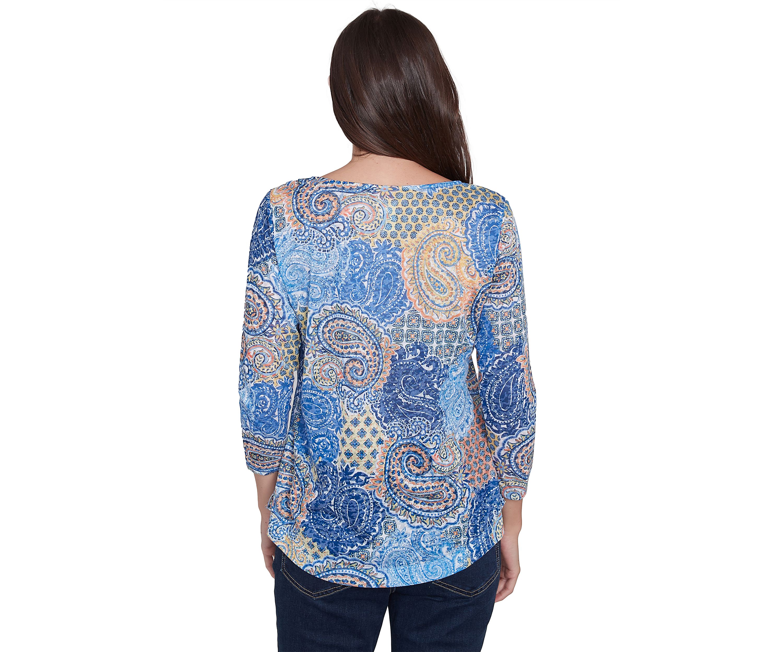 Womens Mixed Paisley Burnout Knit Top