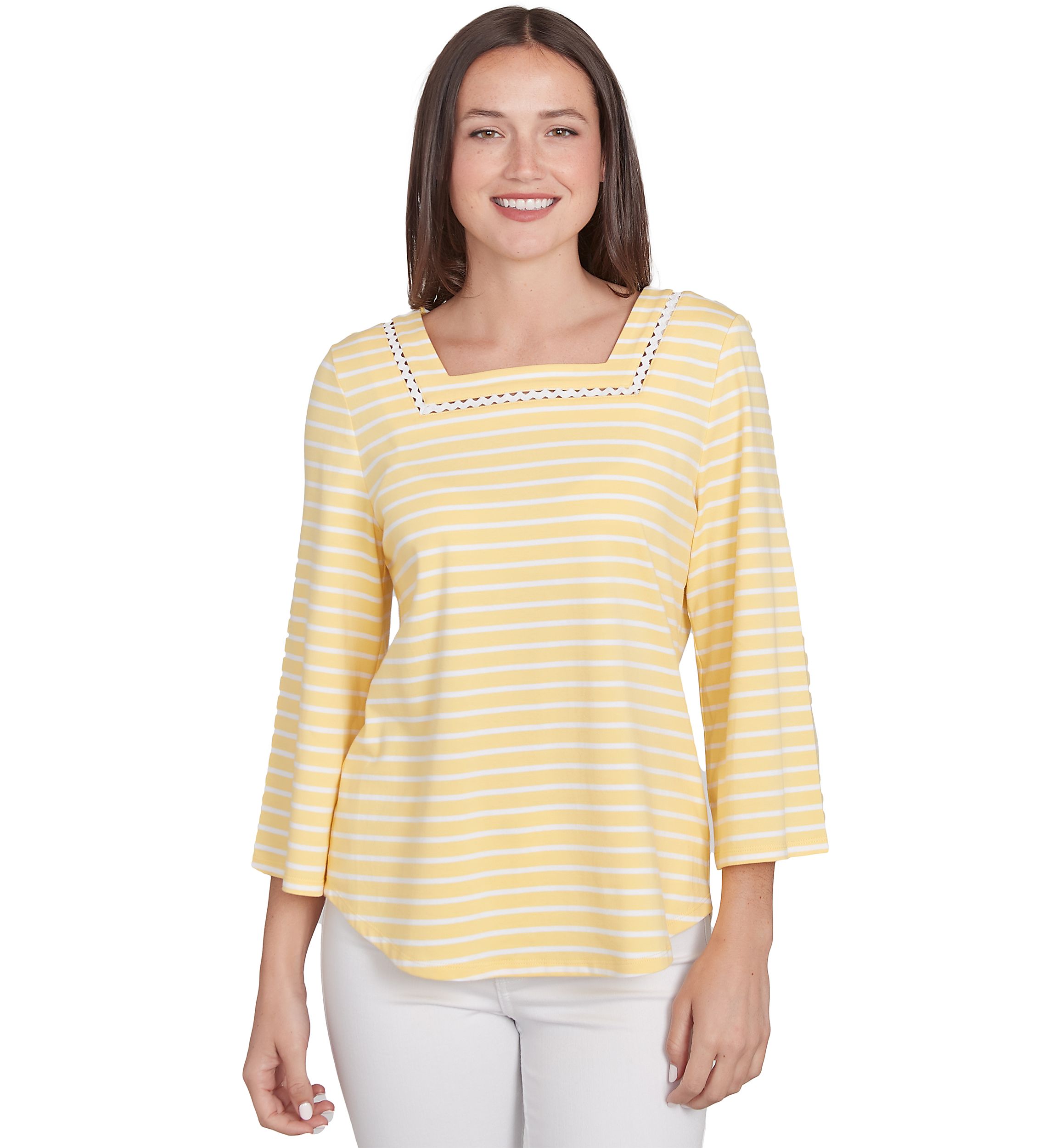 Womens Square Neck with Trim Stripe Knit Top