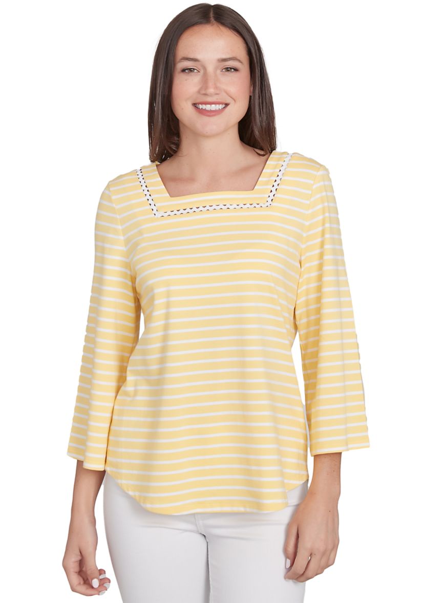 Womens Square Neck with Trim Stripe Knit Top