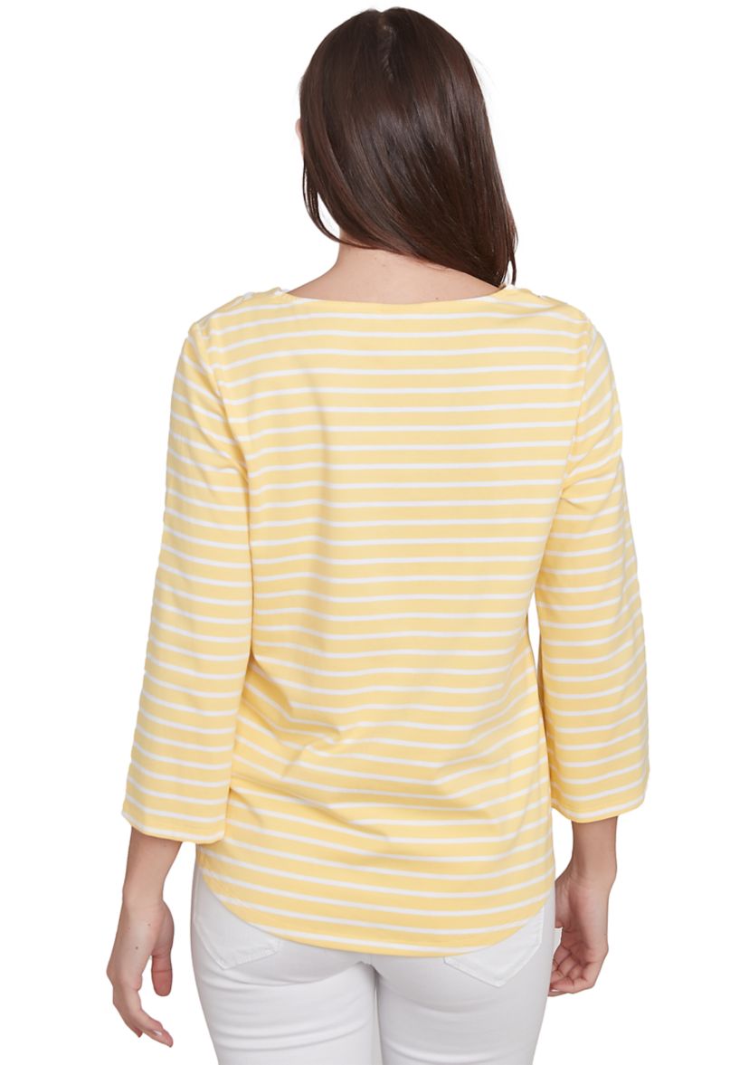 Womens Square Neck with Trim Stripe Knit Top