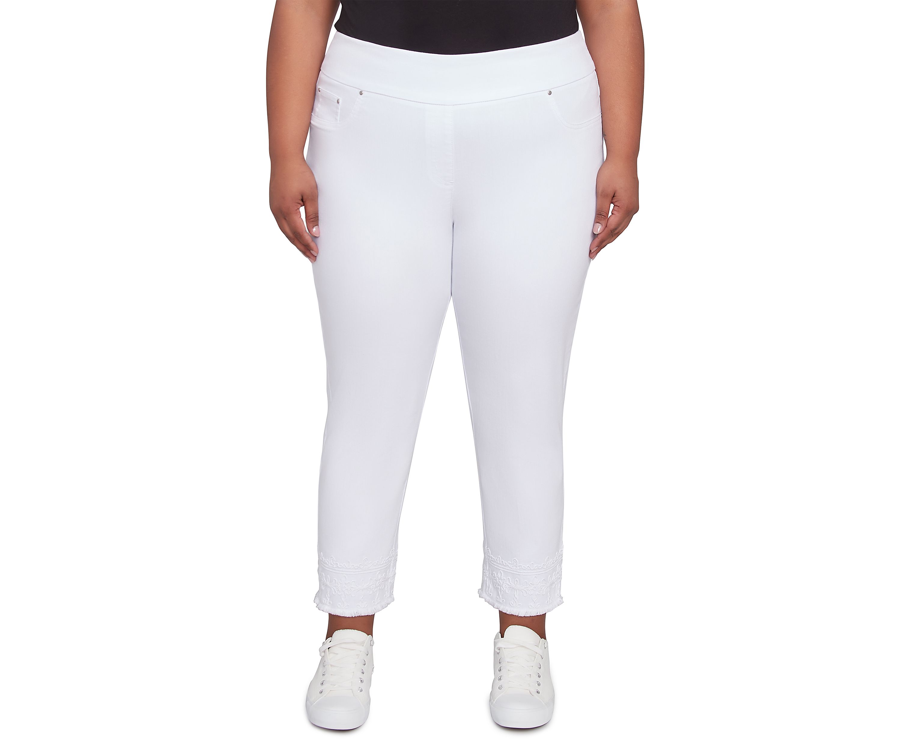 Plus Size Embroidered Extra Stretch White Denim Jeans