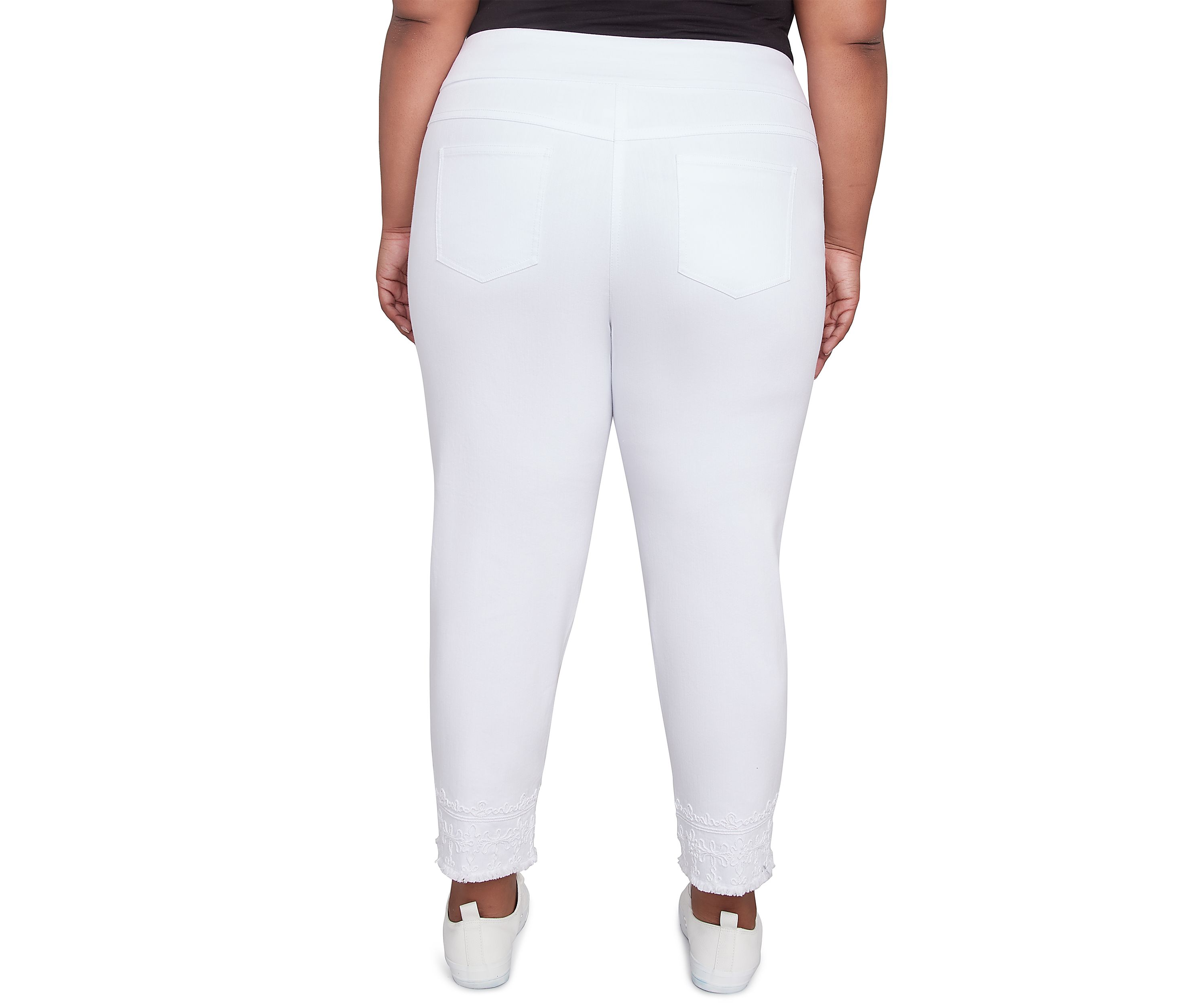 Plus Size Embroidered Extra Stretch White Denim Jeans