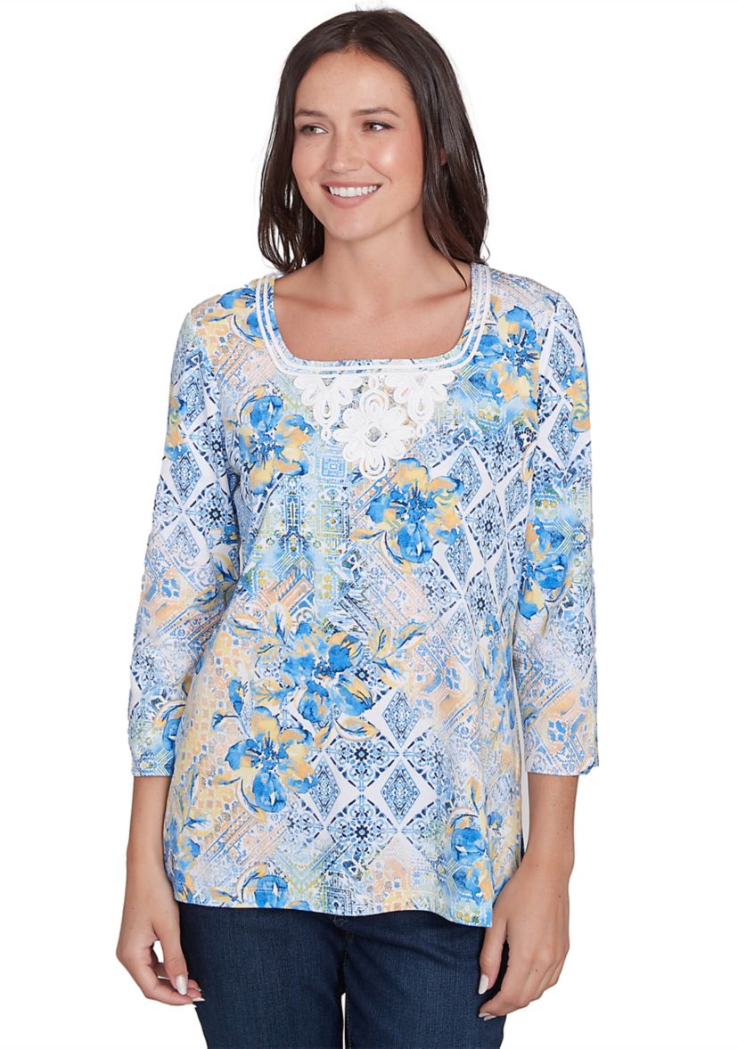 Plus Size Watercolor Floral Patchwork Top