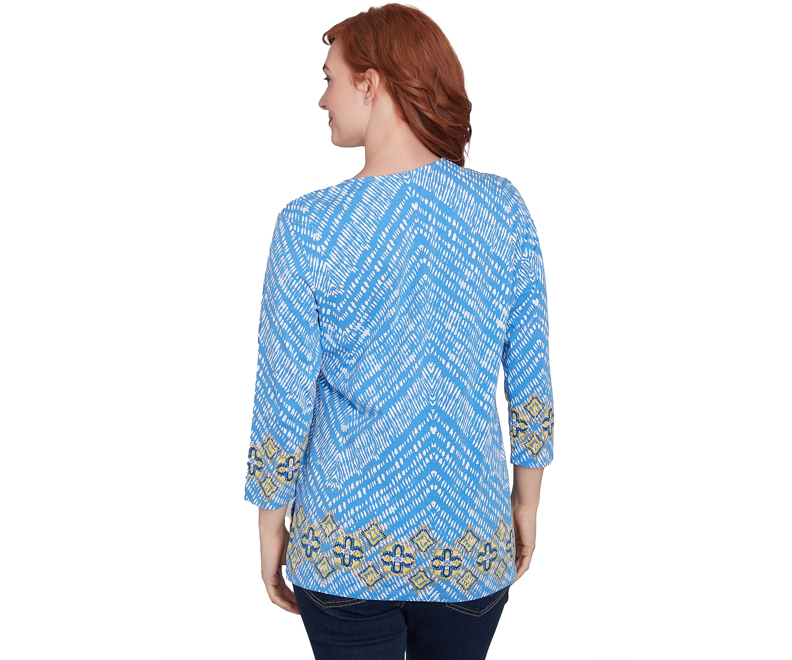 Plus Size Embellished Scoop Neck  Placement Printed Knit Top