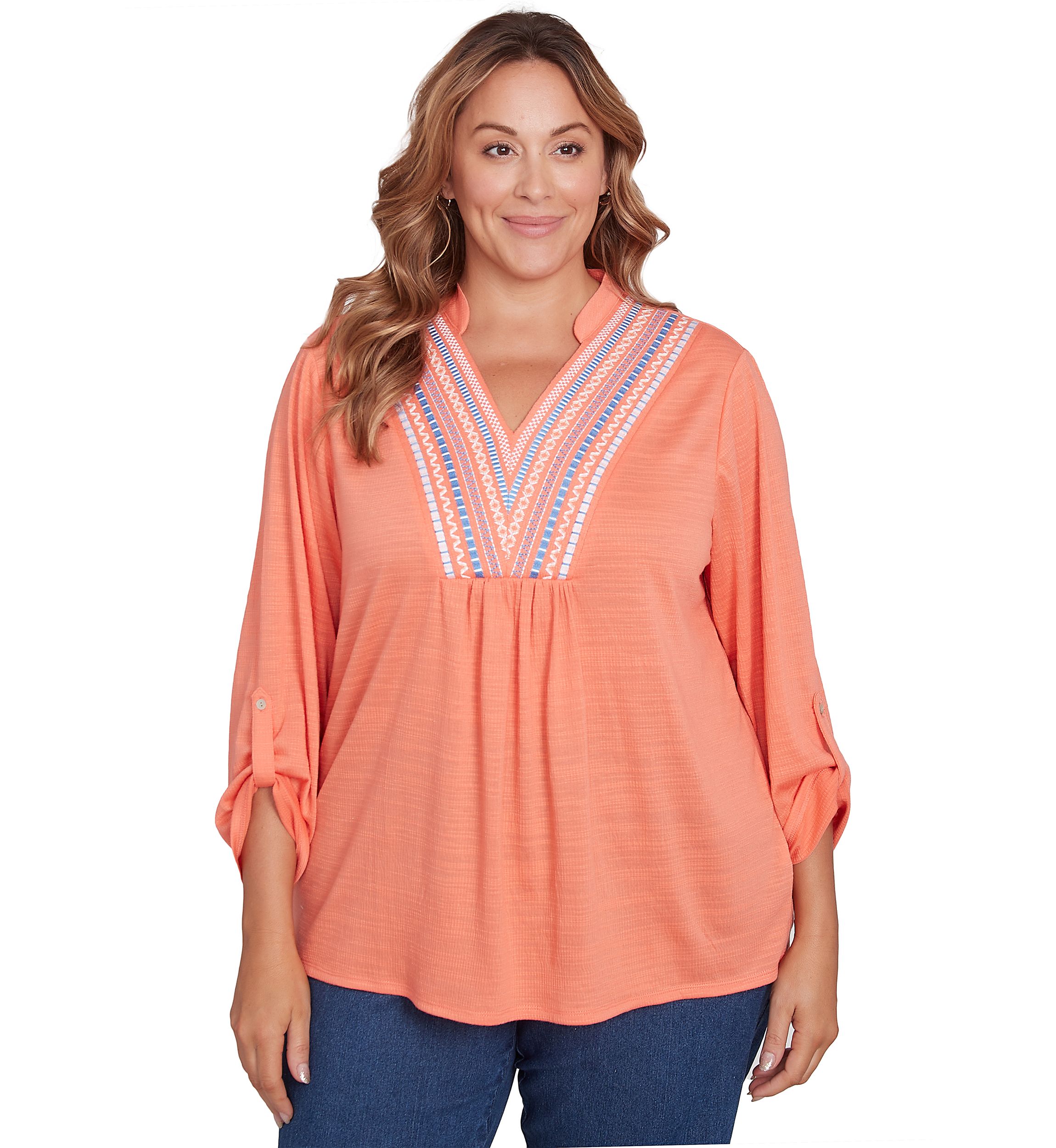 Plus Size Soft Relaxed Textured Trim Top