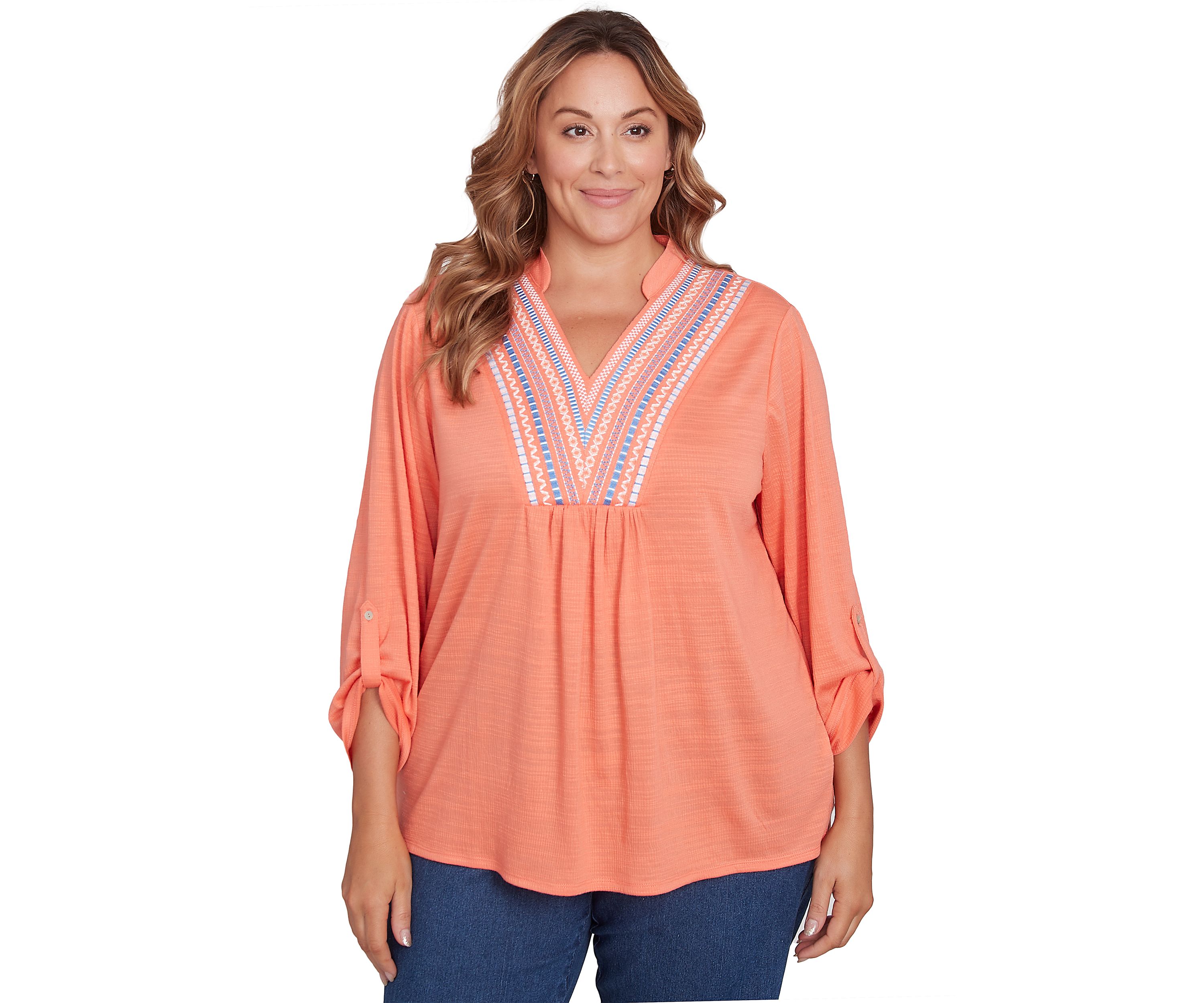 Plus Size Soft Relaxed Textured Trim Top