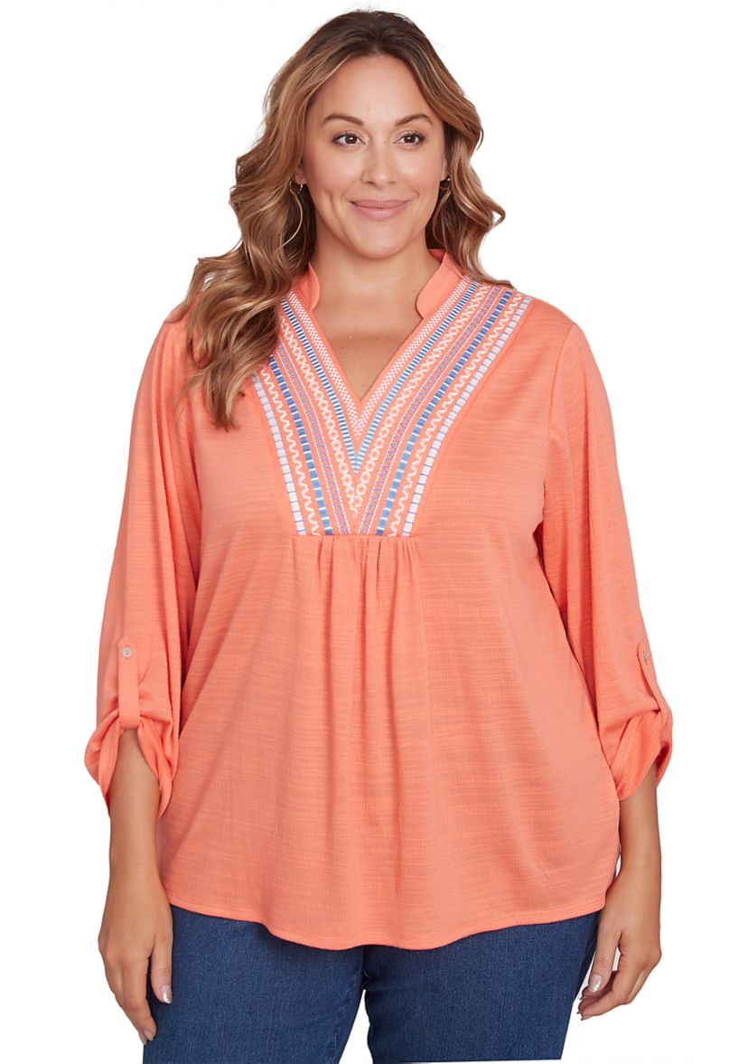 Plus Size Soft Relaxed Textured Trim Top