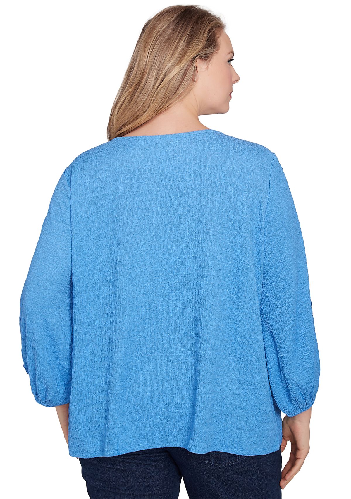 Plus Size Solid Textured Eyelet Sleeve Top