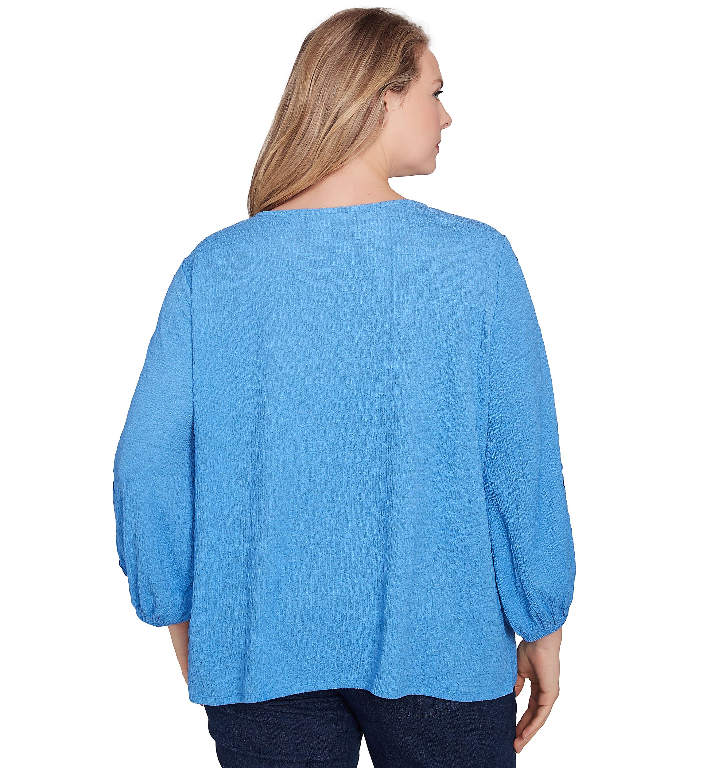 Plus Size Solid Textured Eyelet Sleeve Top