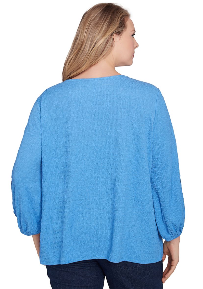 Plus Size Solid Textured Eyelet Sleeve Top