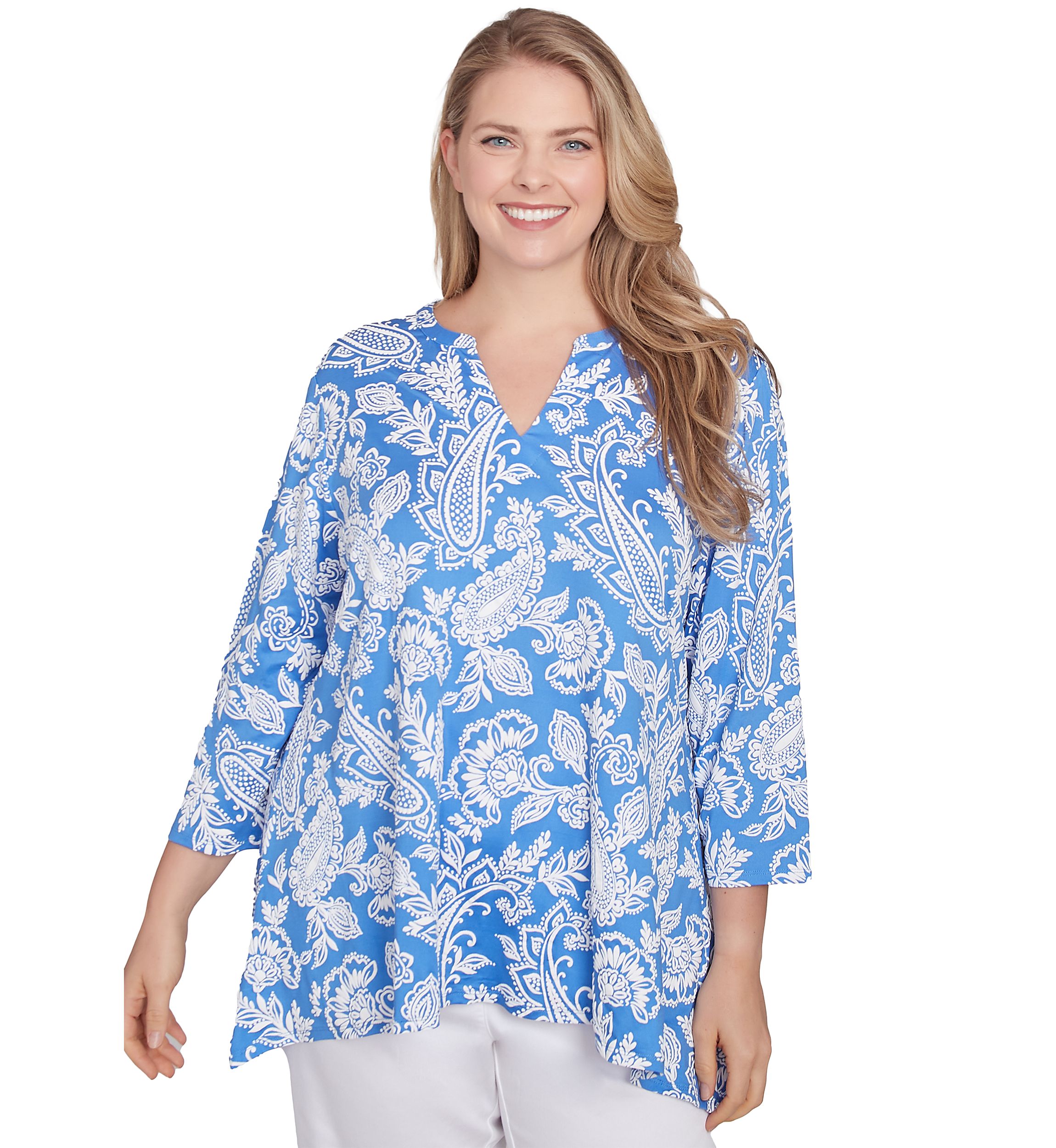 Plus Size Jacobean Paisley Puff Print Top