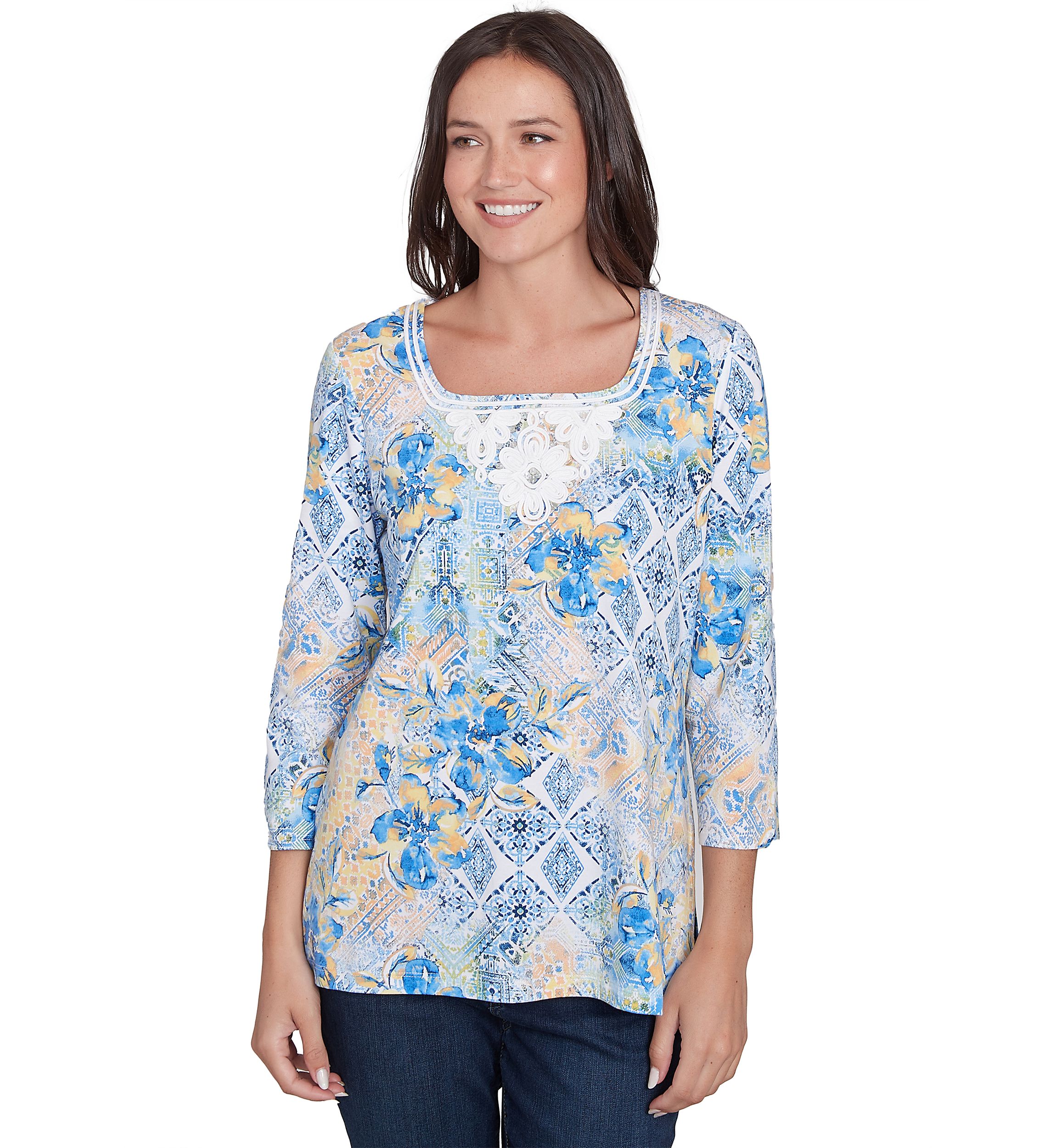 Petite Watercolor Floral Patchwork Top