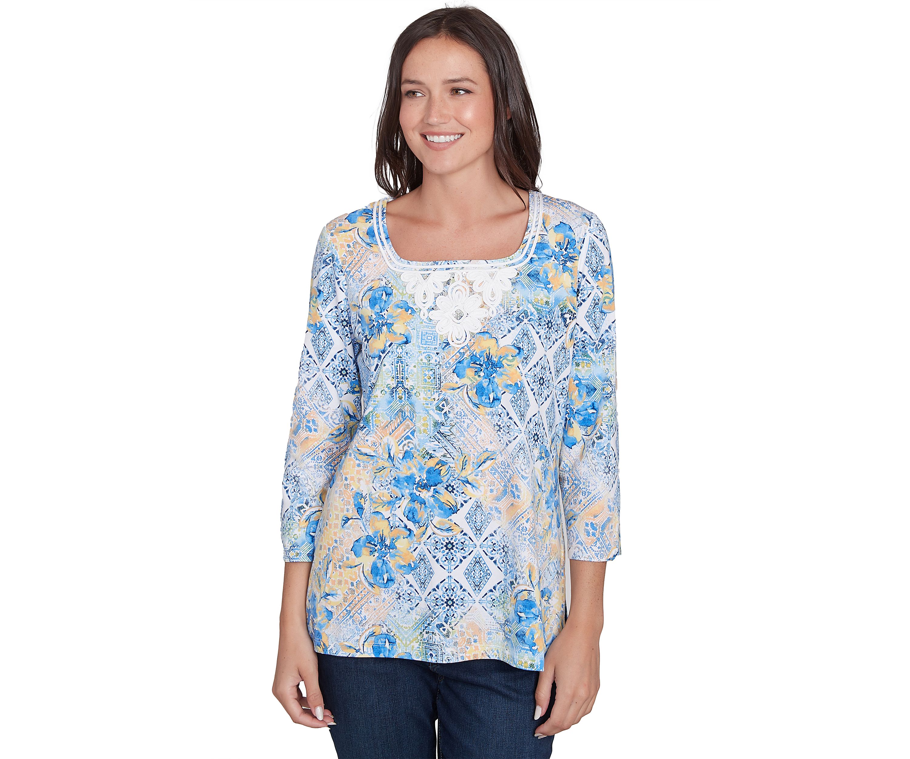 Petite Watercolor Floral Patchwork Top