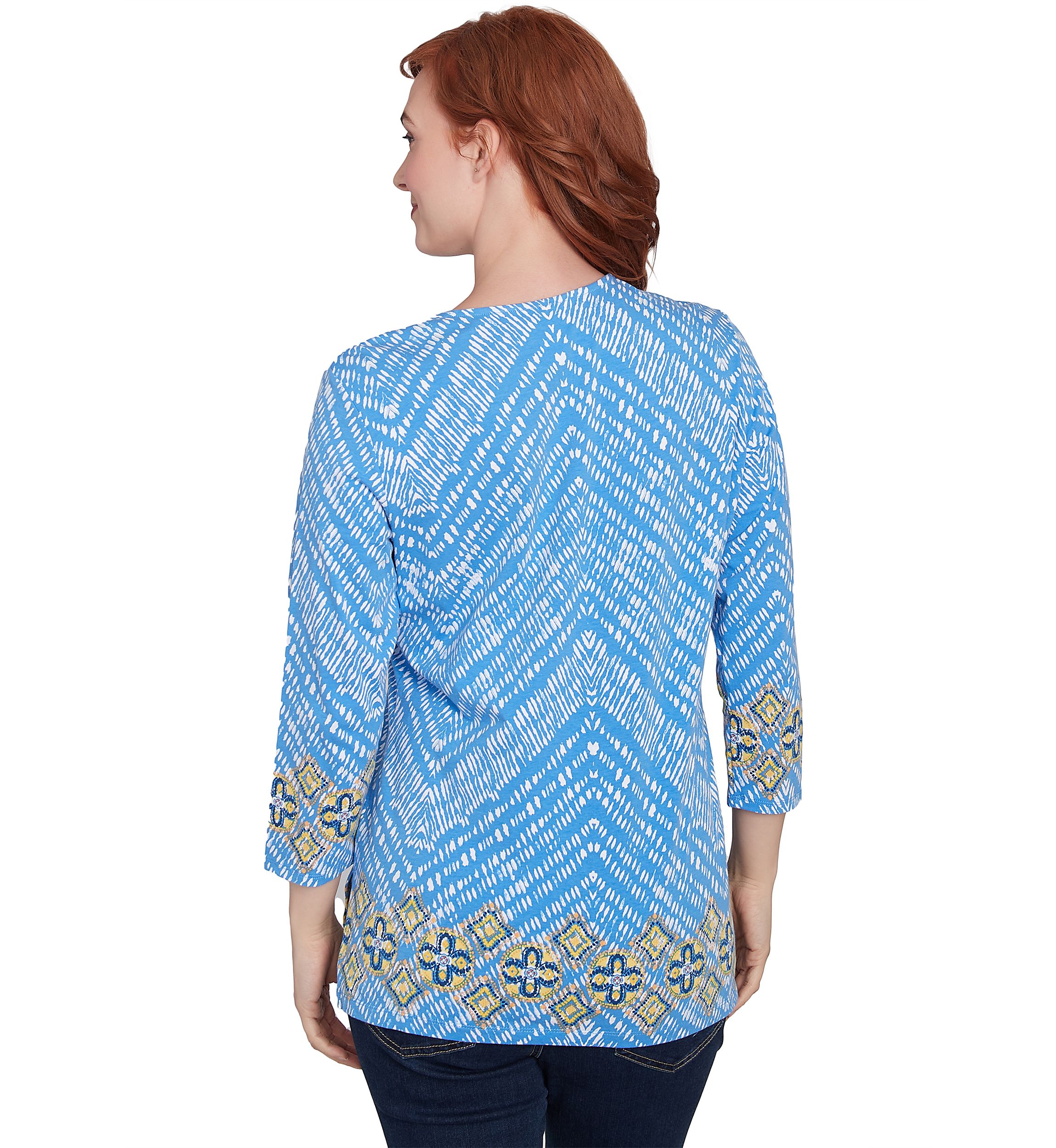 Petite Embellished Scoop Neck  Placement Printed Knit Top