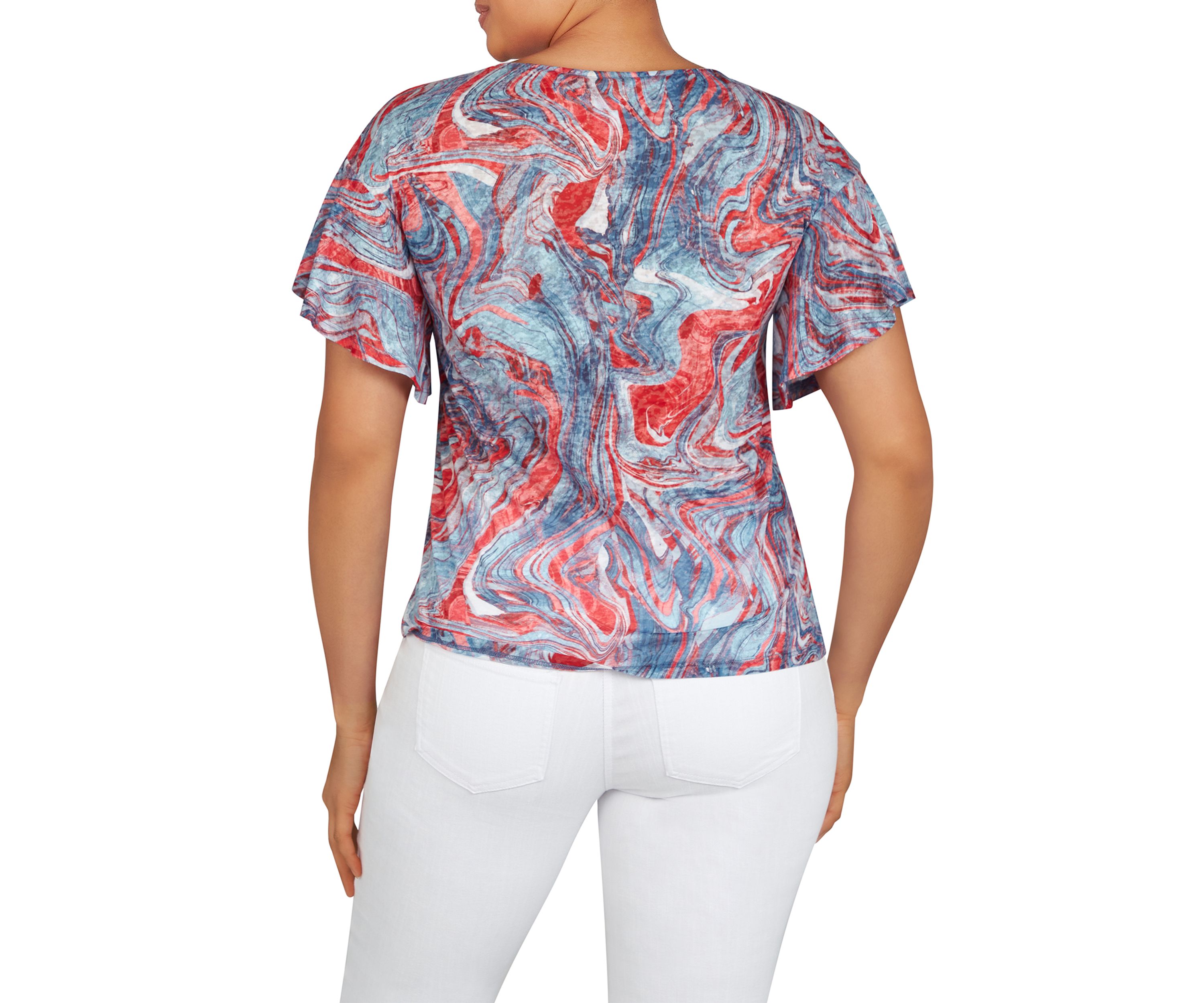 Womens Marbled Flutter Sleeve Top