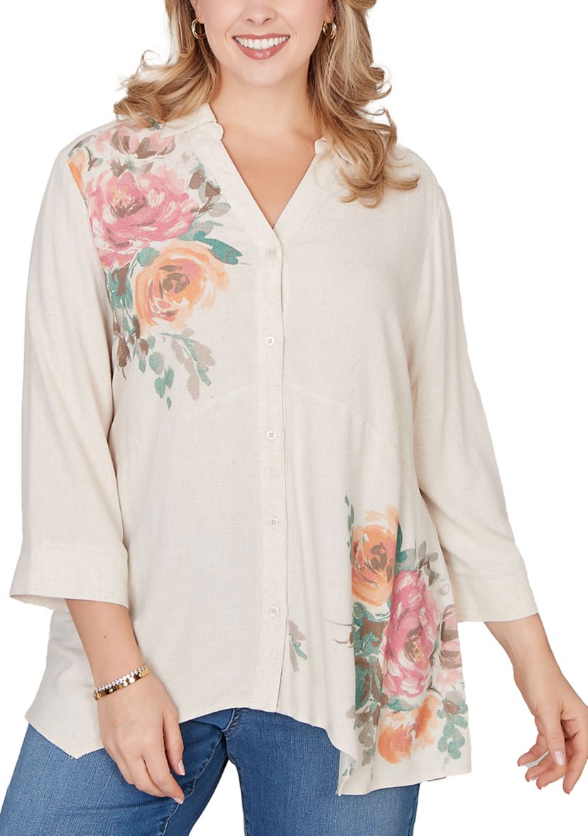 Ruby Rd Women's Floral Print Linen Tunic Top | Belk