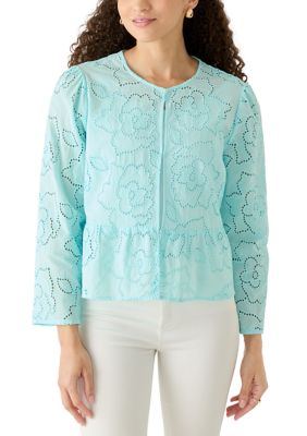 Ruby Rd Women's Petite Floral Eyelet Peplum Jacket