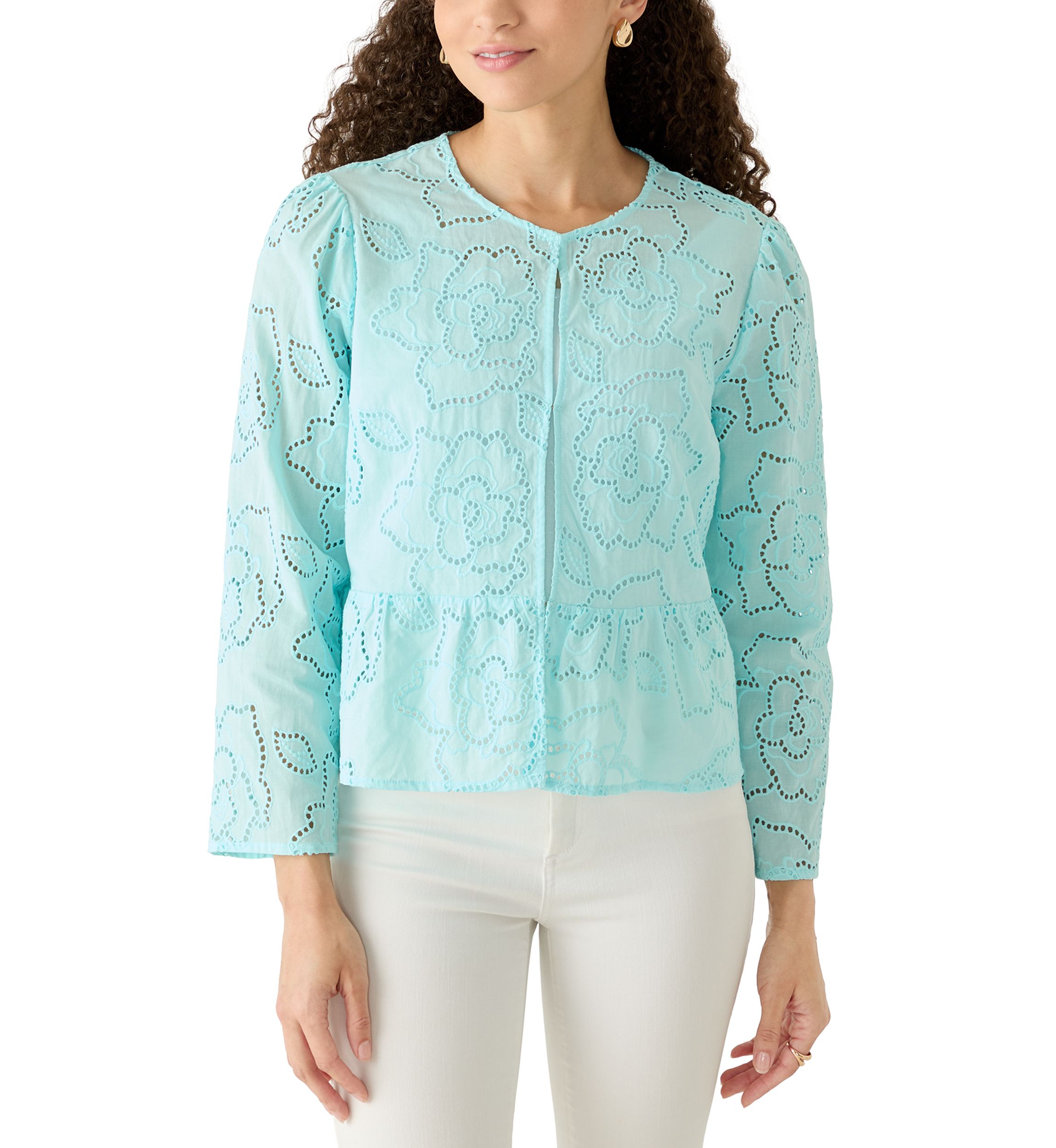 Ruby Rd Petite Floral Eyelet Peplum Jacket | Belk