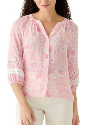 Ruby Rd Women's Petite Floral Puff Print Ruffle Knit Top