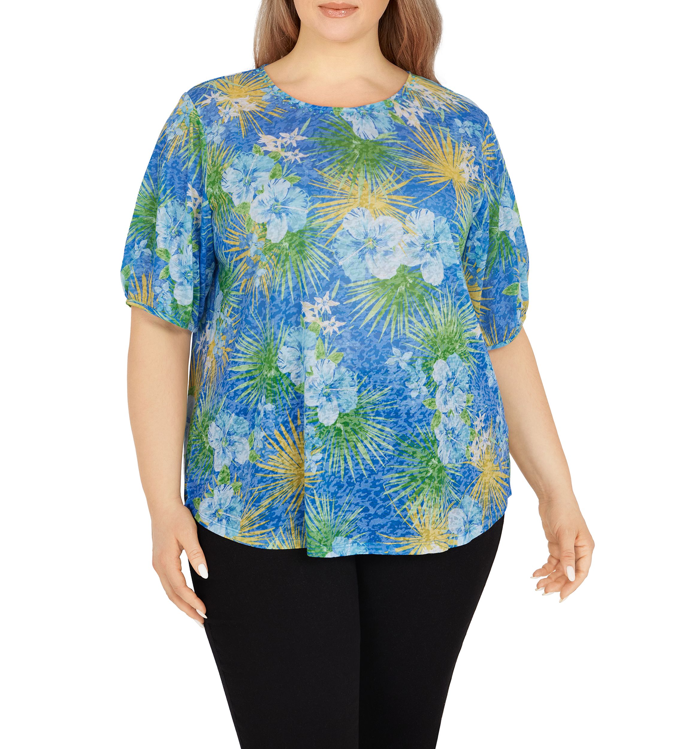 Plus Size Hibiscus Puff Sleeve Top
