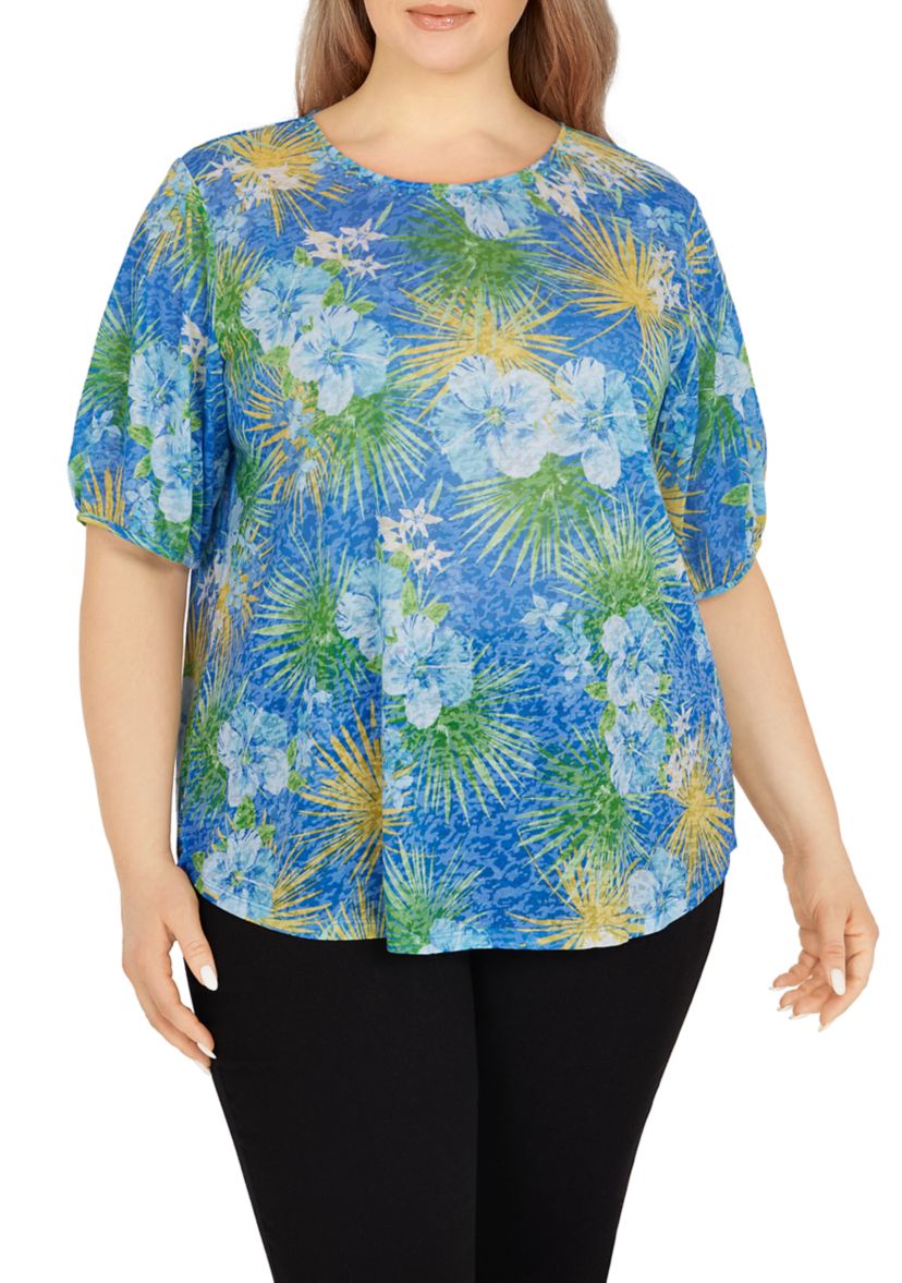 Plus Size Hibiscus Puff Sleeve Top