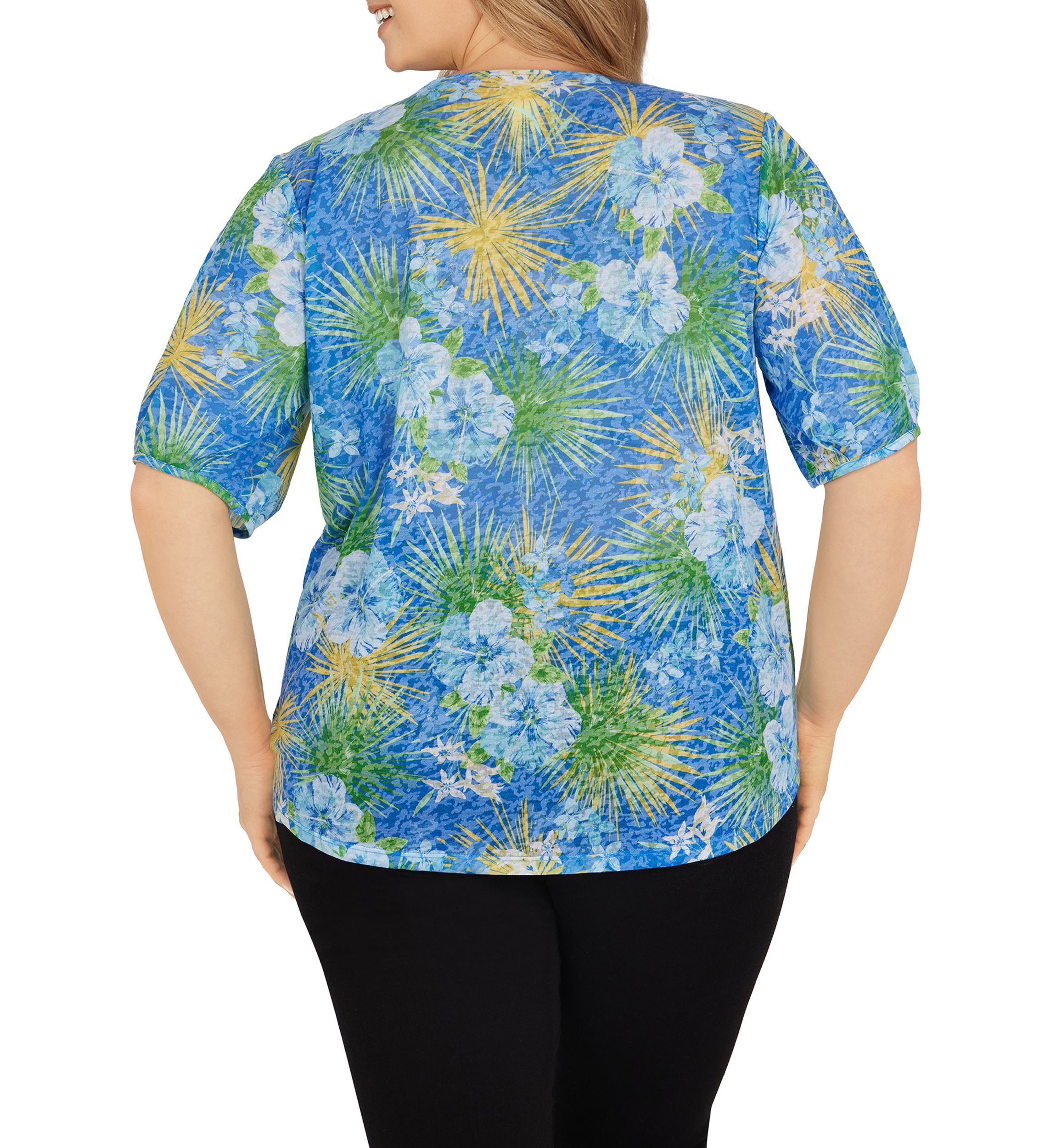 Plus Size Hibiscus Puff Sleeve Top