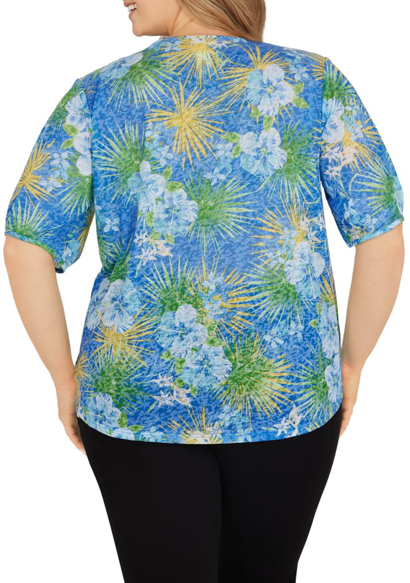 Plus Size Hibiscus Puff Sleeve Top