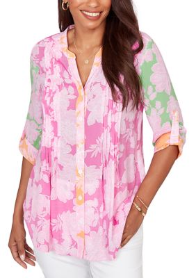 Ruby Rd Women's Colorblock Floral Pintuck Gauze Blouse | Belk