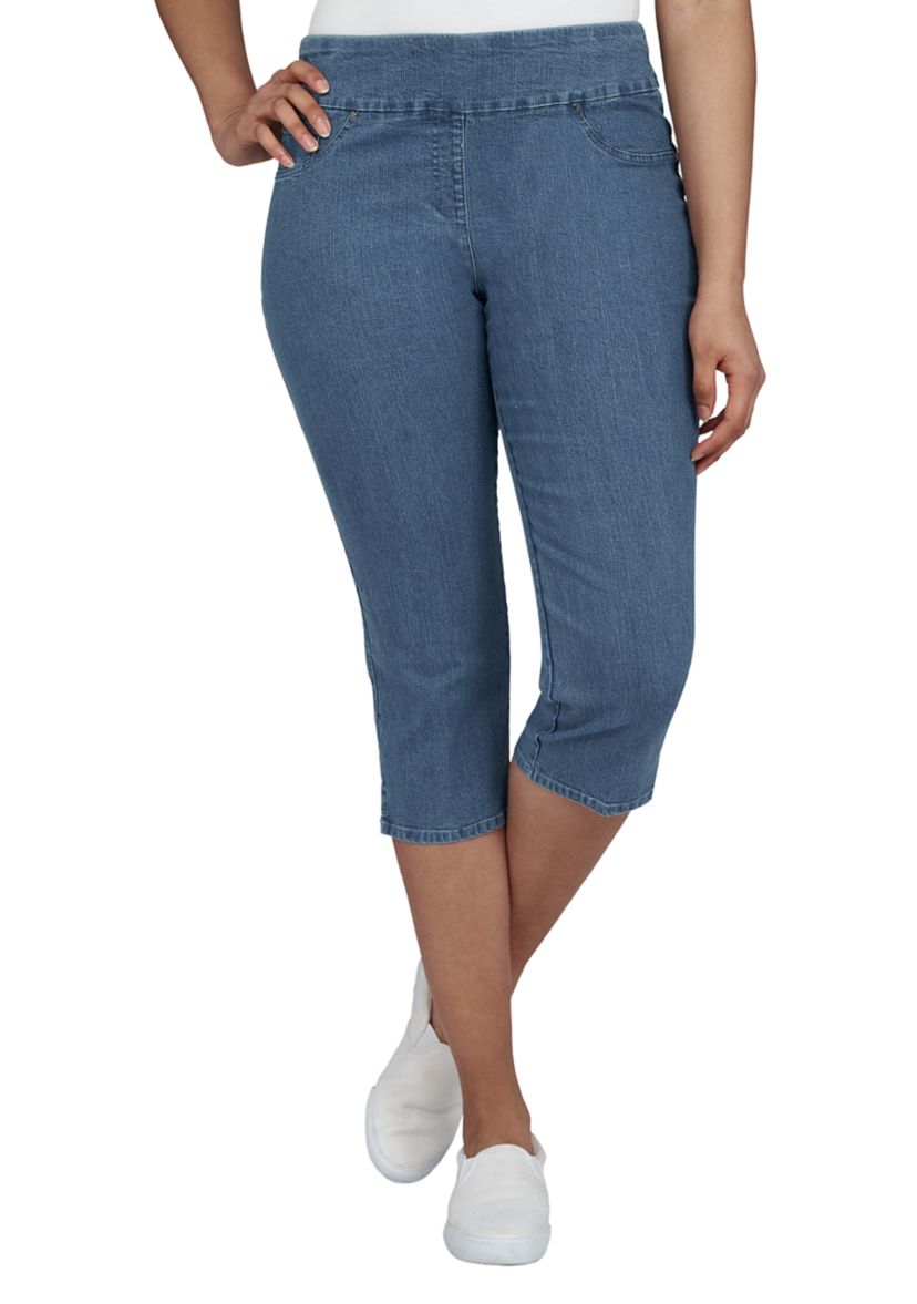 Petite Extra Stretch Denim Split Hem Capri Pants